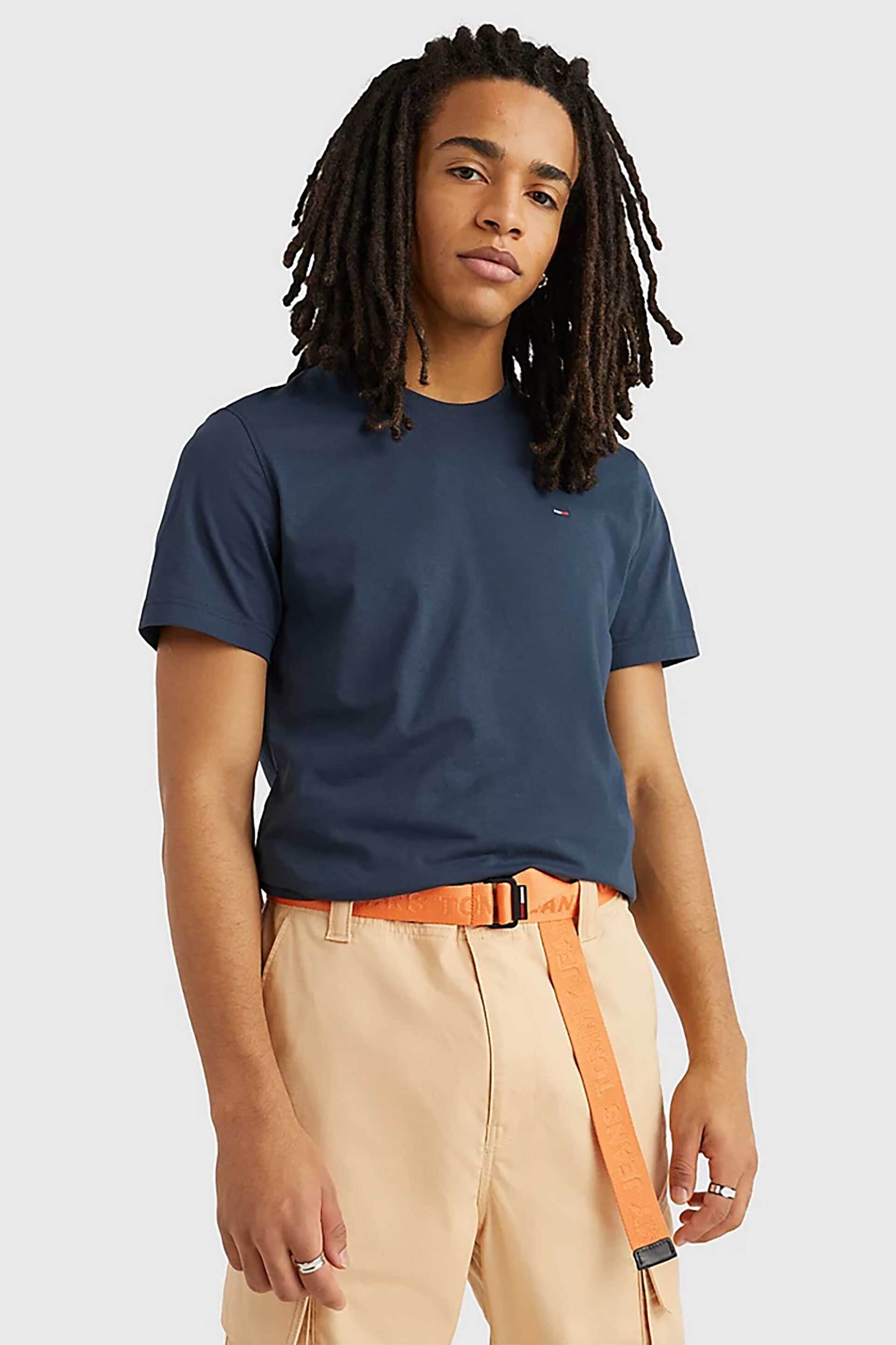 Tommy Jeans ανδρικό T-shirt μονόχρωμο Regular Fit - DM0DM04411 Μπλε Σκούρο