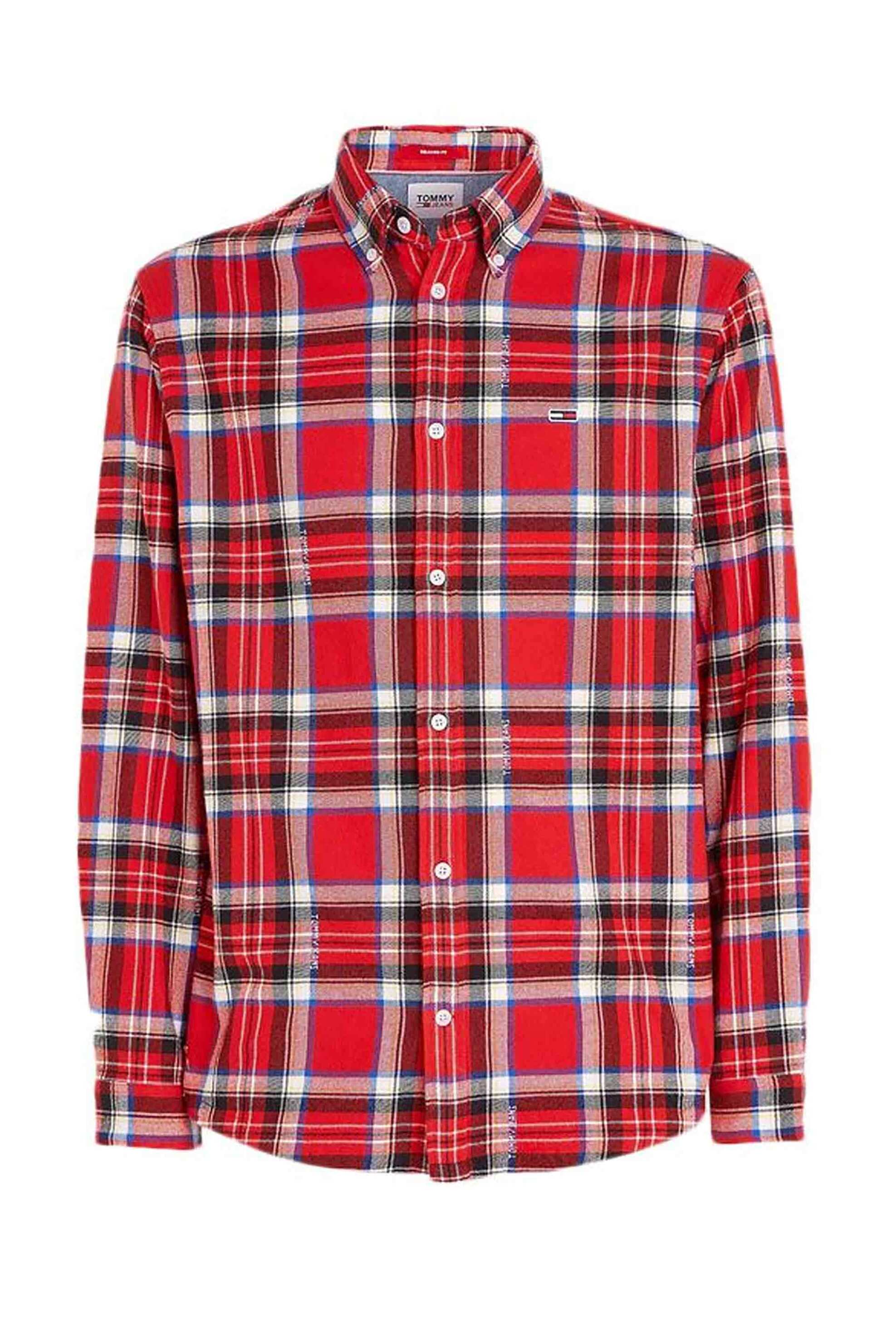 Tommy Jeans ανδρικό πουκάμισο button down με καρό σχέδιο και κεντημένο λογότυπο Oversized Fit - DM0DM17245 Κόκκινο