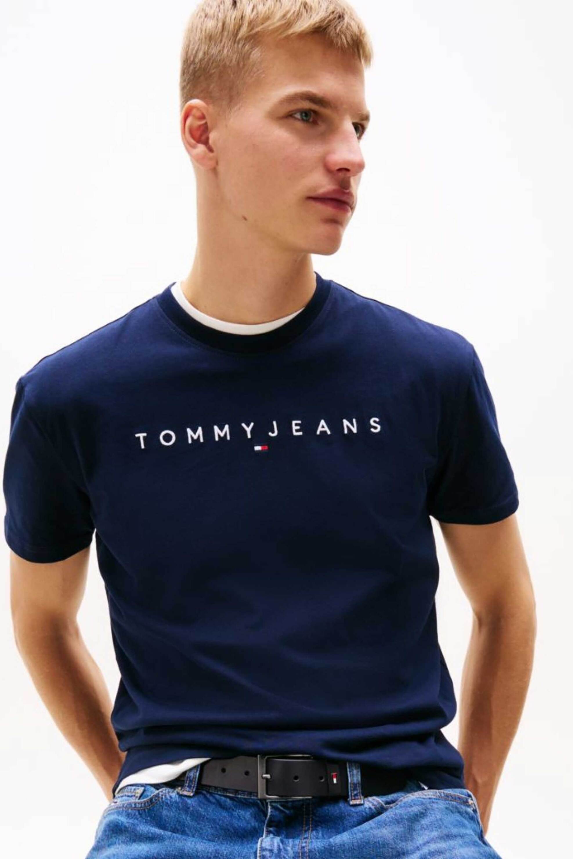Tommy Jeans ανδρικό T-shirt με λογότυπο Regular Fit - DM0DM20744 Μπλε Σκούρο