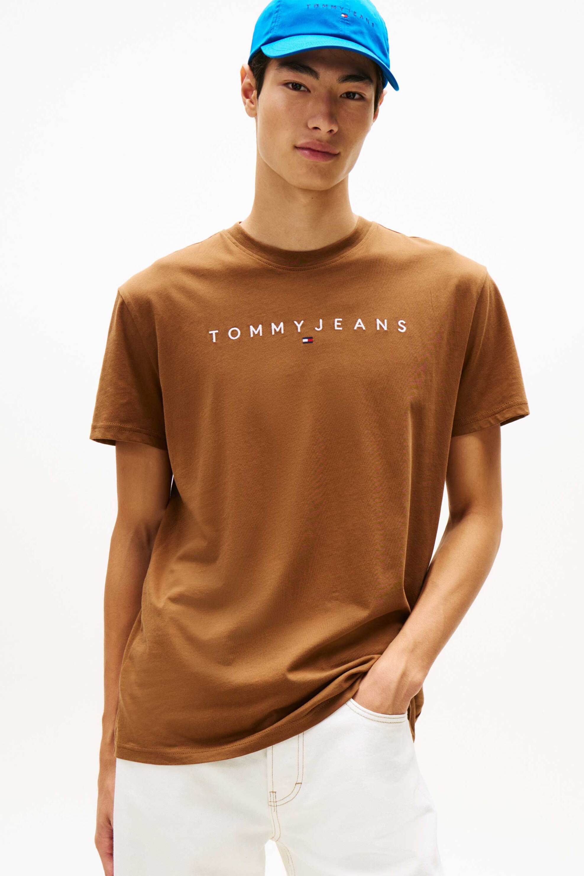 Tommy Jeans ανδρικό T-shirt με λογότυπο Regular Fit - DM0DM20744 Καφέ