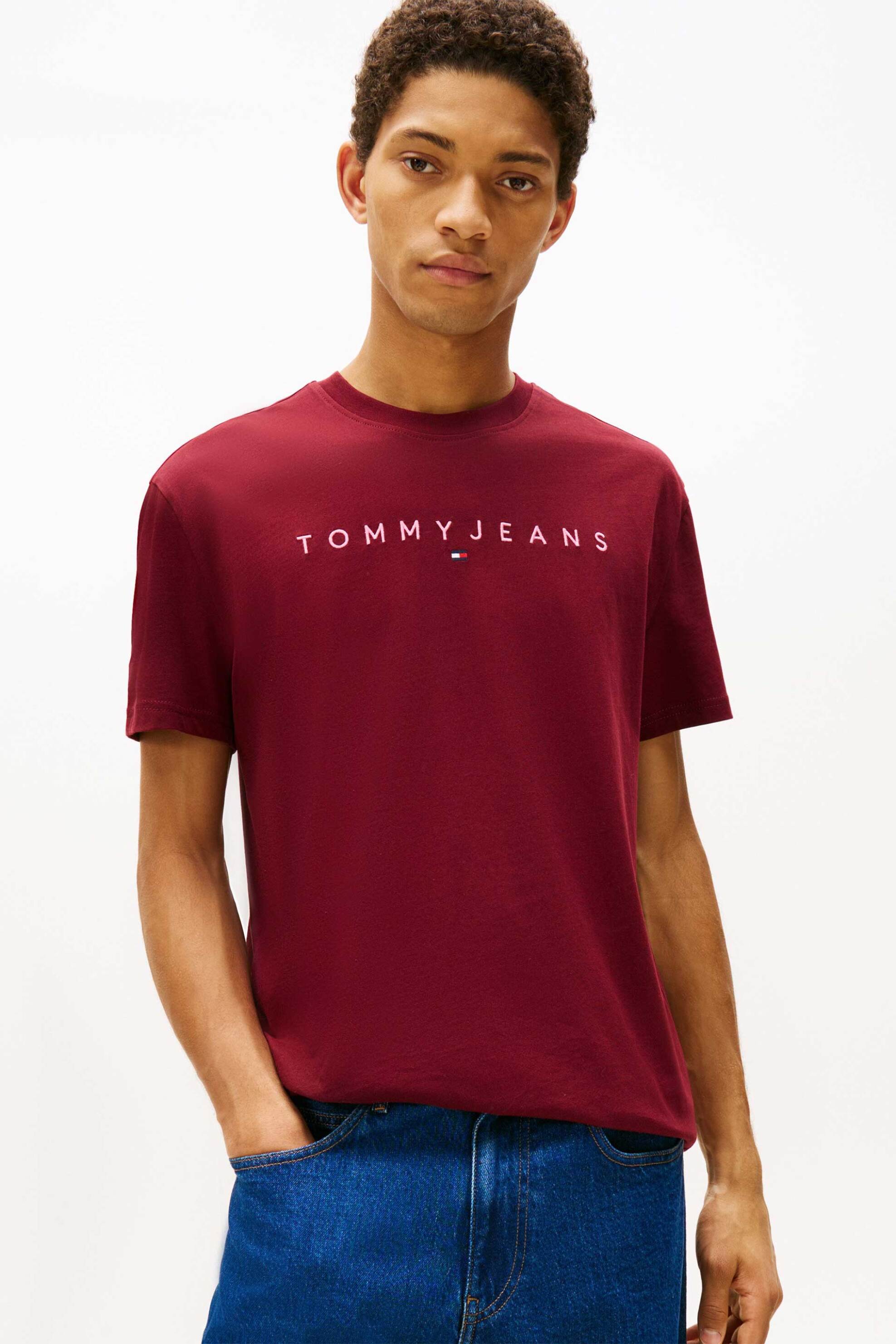 Tommy Jeans ανδρικό T-shirt με λογότυπο Regular Fit - DM0DM20744 Βυσσινί