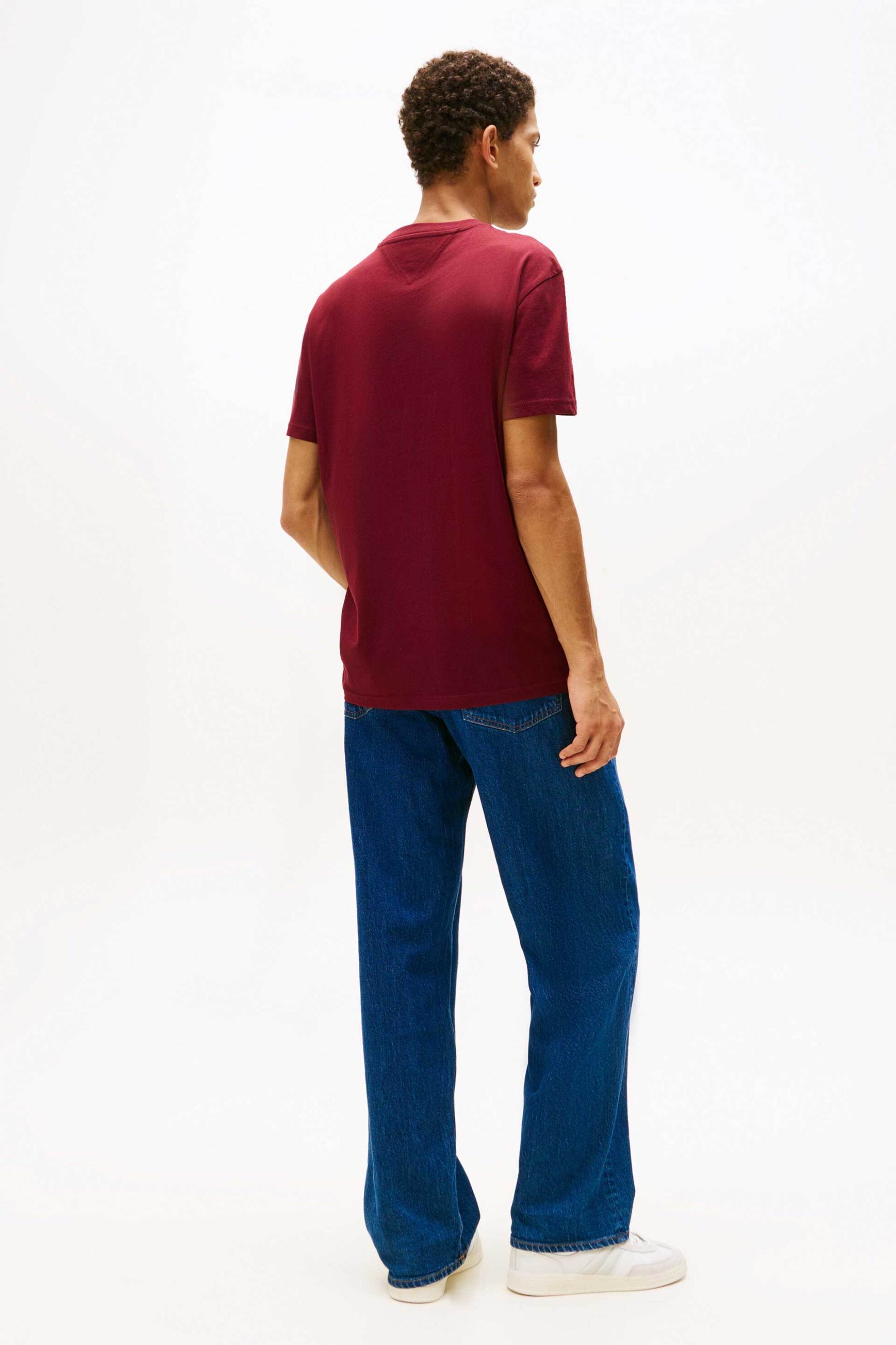 Tommy Jeans Ανδρικό T-Shirt με Λογότυπο Regular Fit - Dm0Dm20744 Βυσσινί