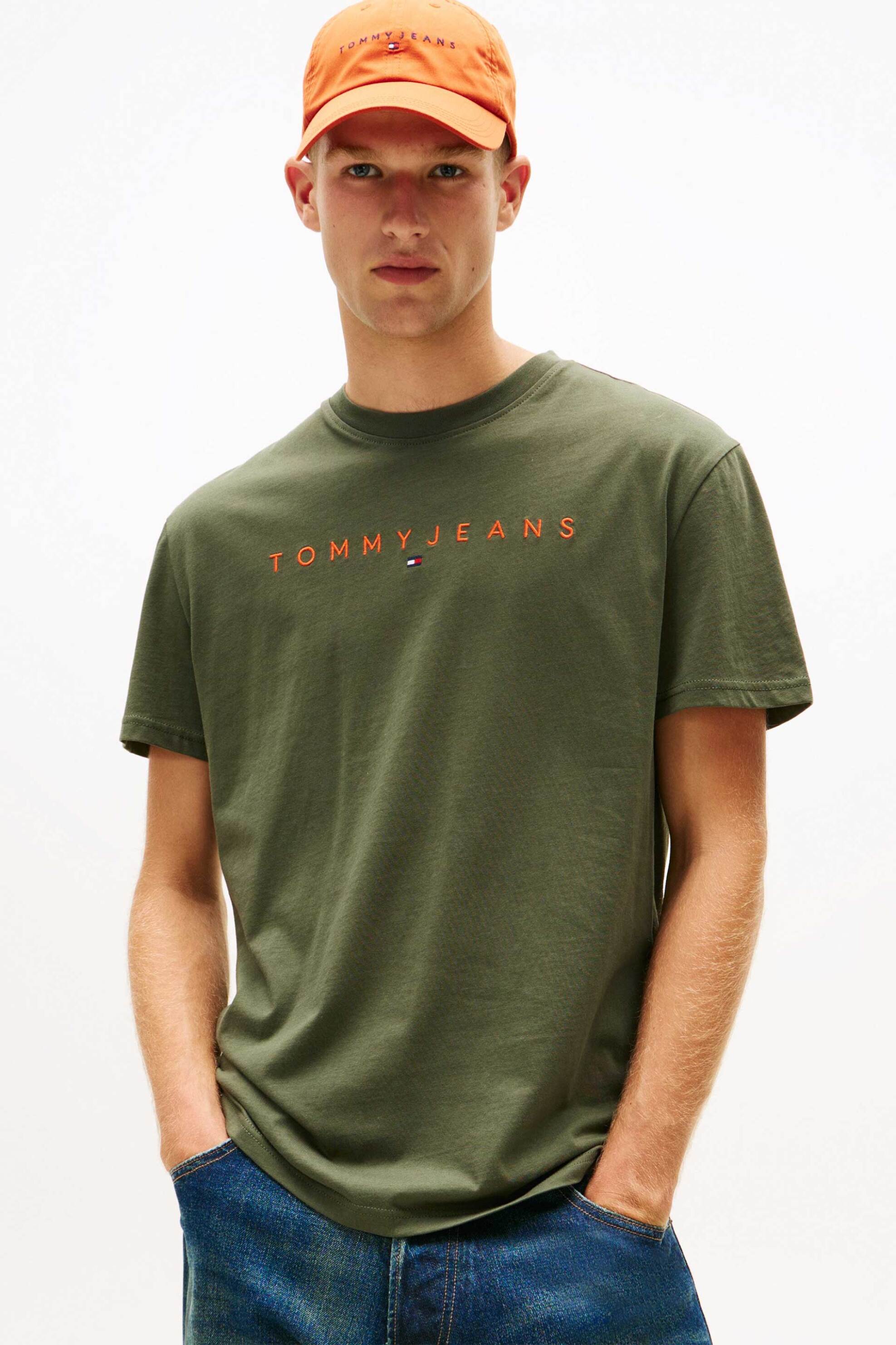 Tommy Jeans ανδρικό T-shirt με λογότυπο Regular Fit - DM0DM20744 Χακί