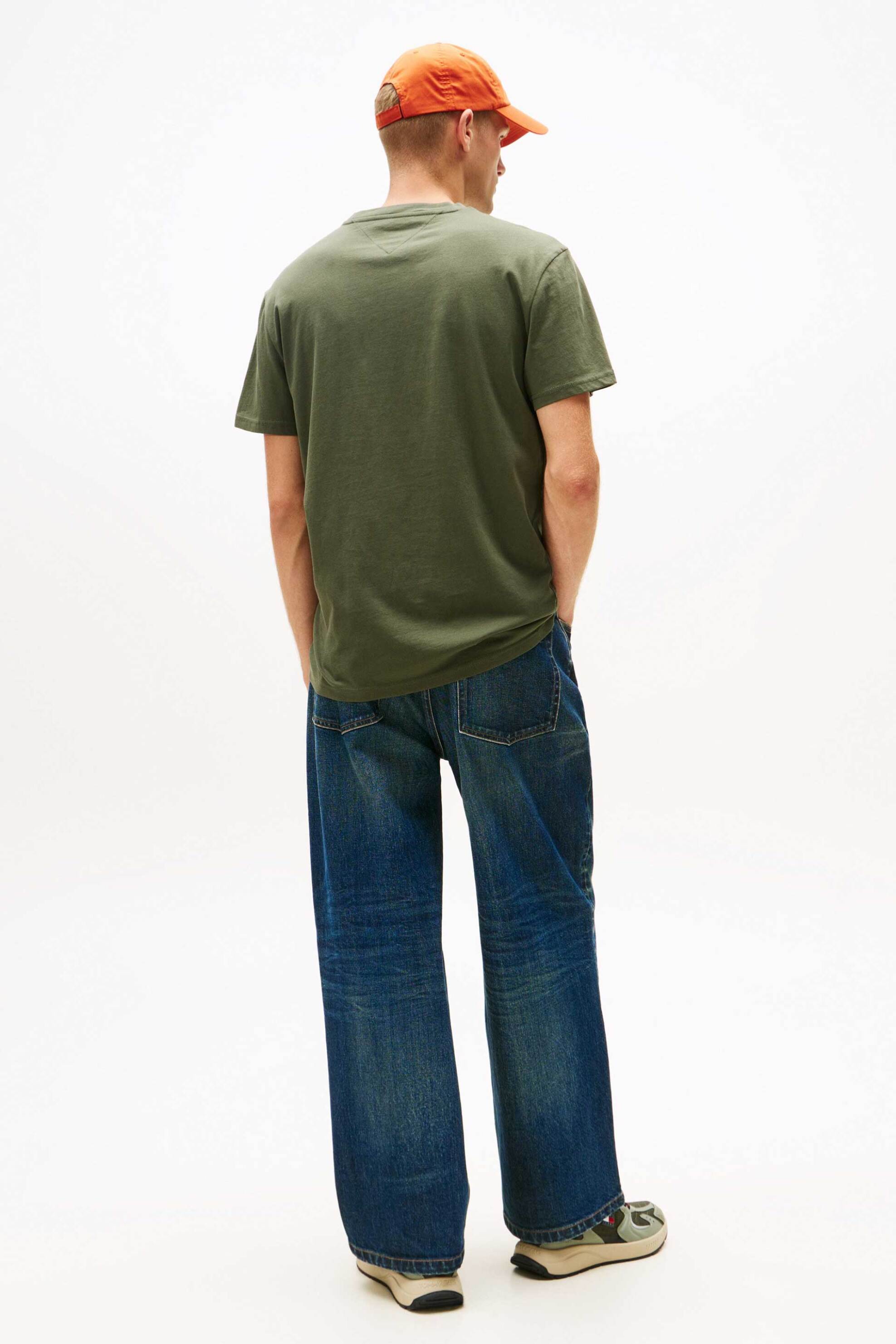 Tommy Jeans Ανδρικό T-Shirt με Λογότυπο Regular Fit - Dm0Dm20744 Χακί