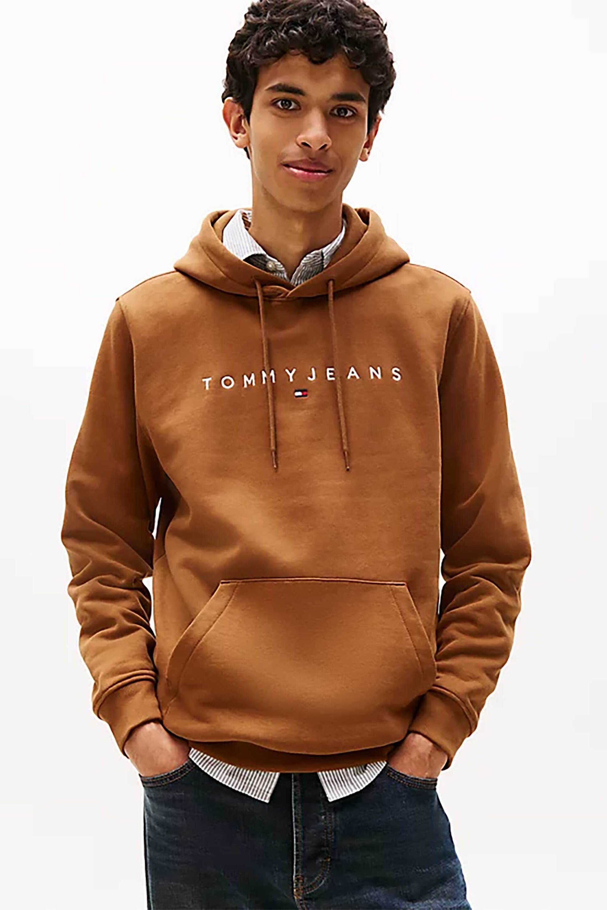 Tommy Jeans ανδρική μπλούζα φούτερ με logo print Regular Fit - DM0DM20746 Καφέ