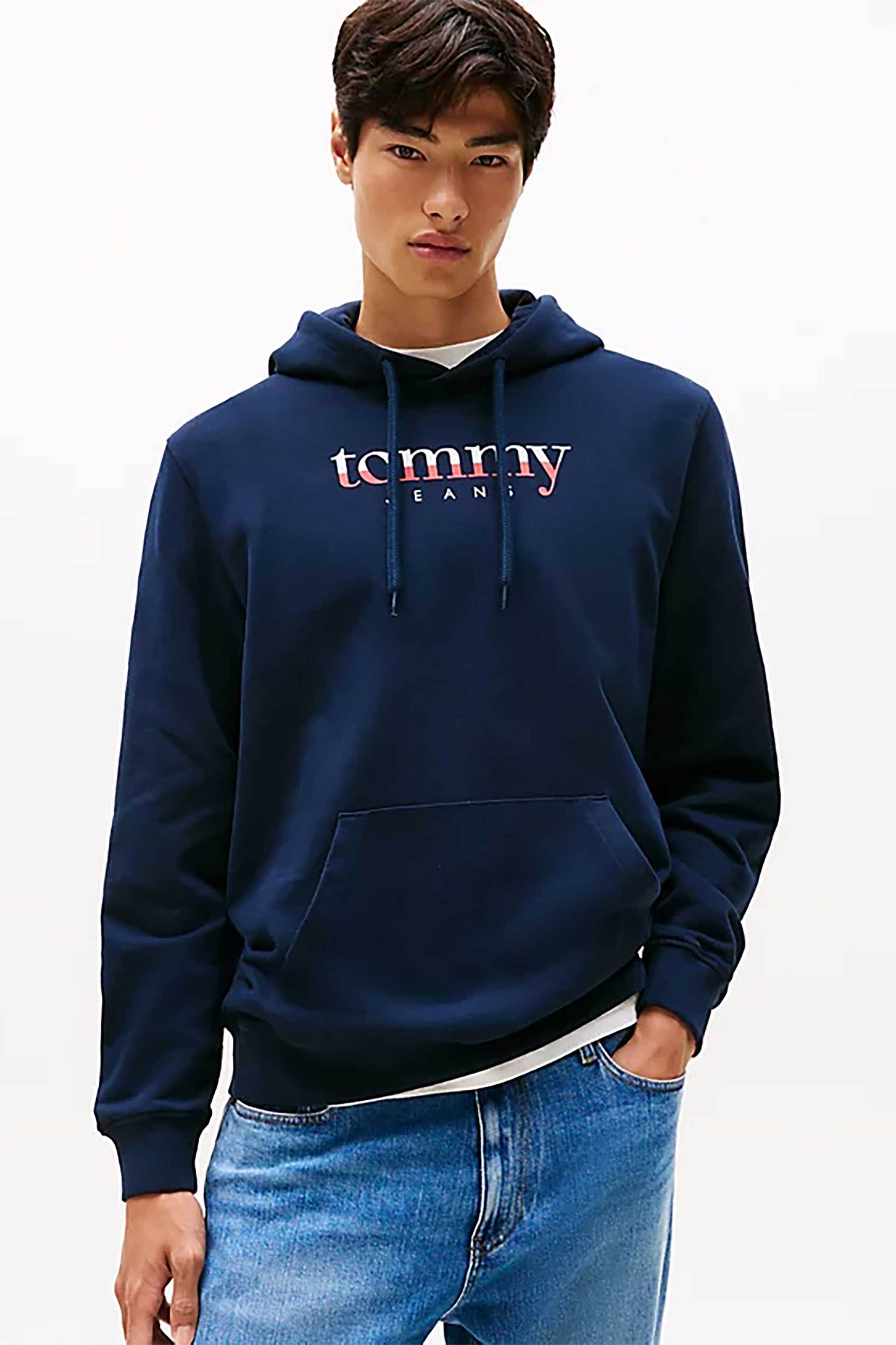 Tommy Jeans ανδρική μπλούζα φούτερ με logo print Regular Fit - DM0DM22113 Μπλε Σκούρο