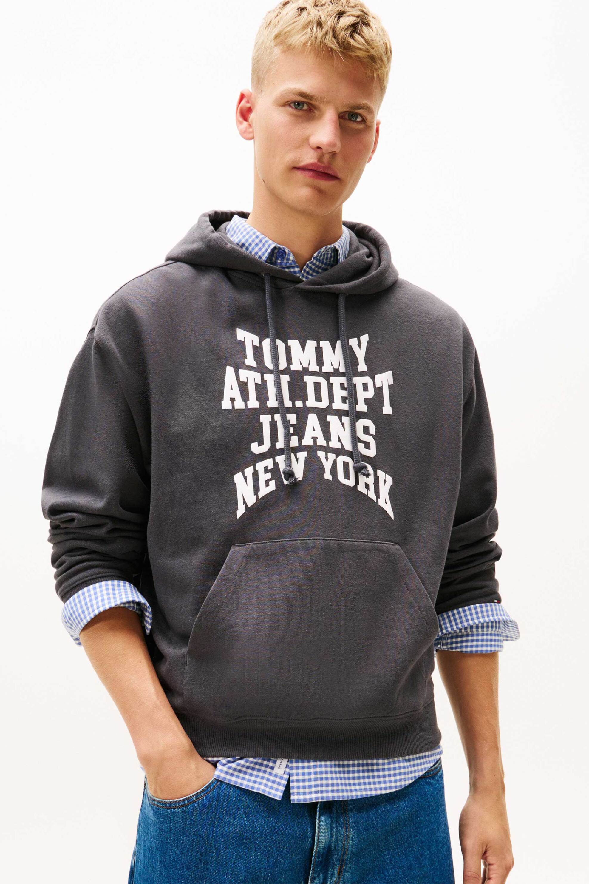 Tommy Jeans ανδρική μπλούζα φούτερ με logo print Regular Fit - DM0DM22082 Ανθρακί