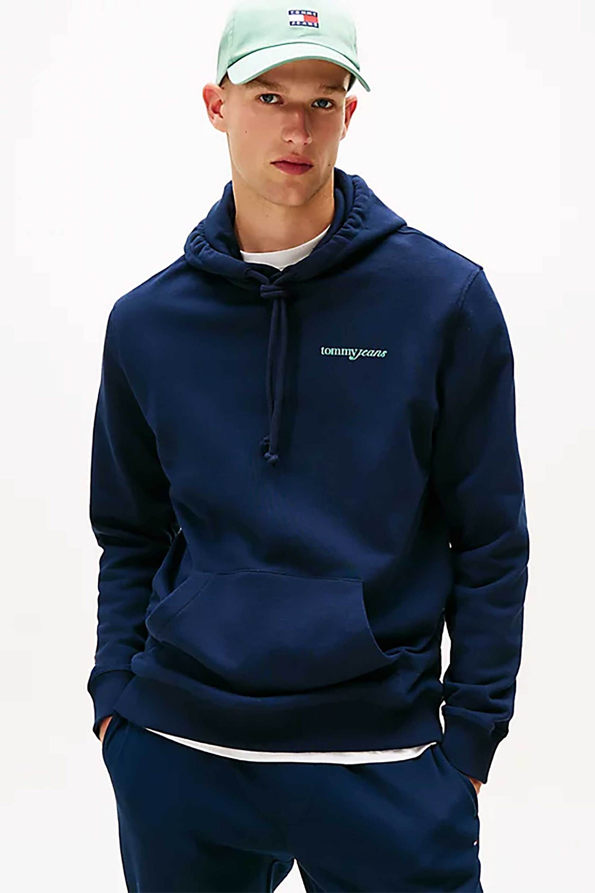 Tommy Jeans ανδρική μπλούζα φούτερ με logo print Regular Fit - DM0DM22112 Μπλε Σκούρο