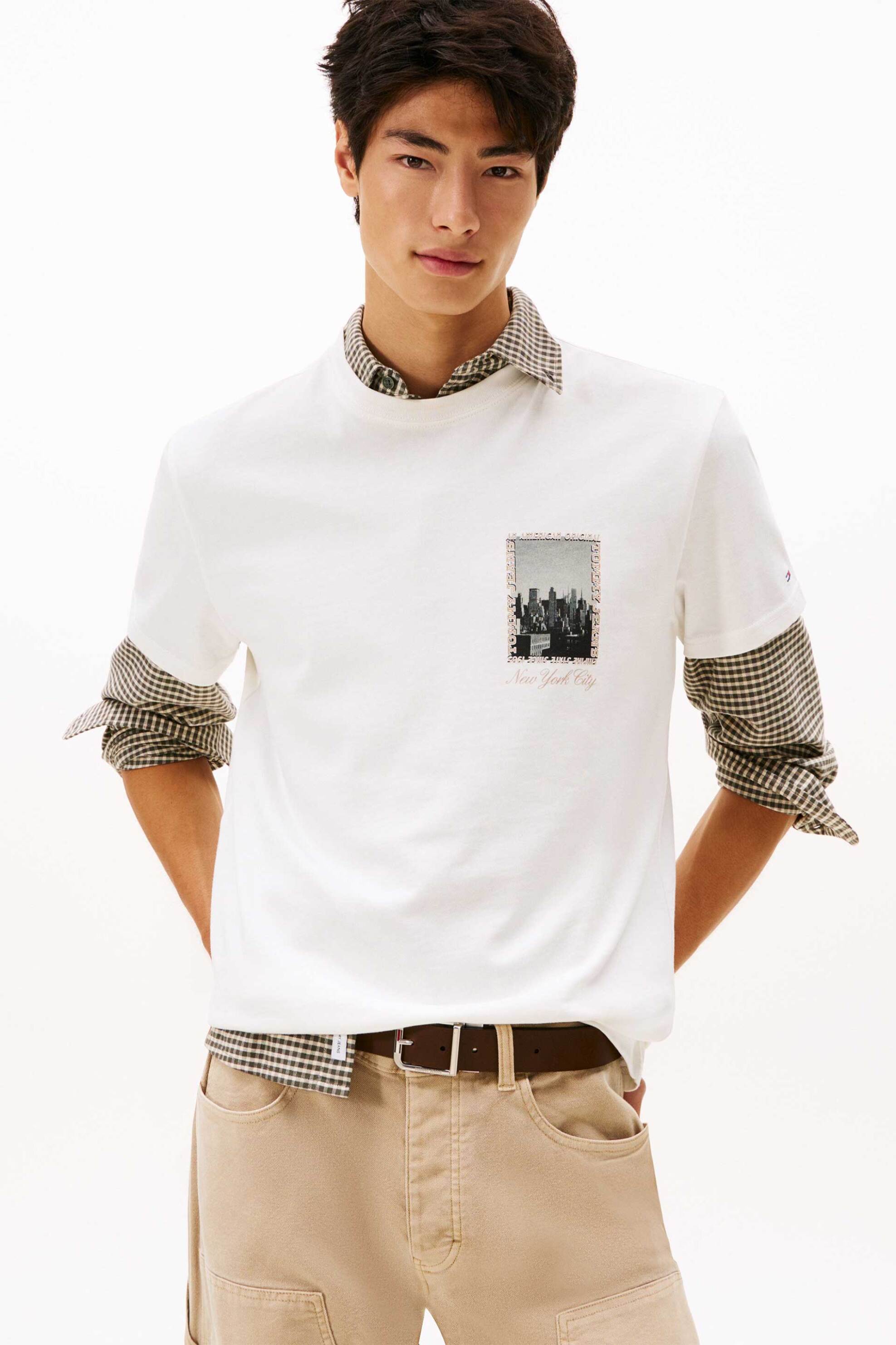 Tommy Jeans ανδρικό T-shirt με graphic print Regular Fit - DM0DM22128 Εκρού