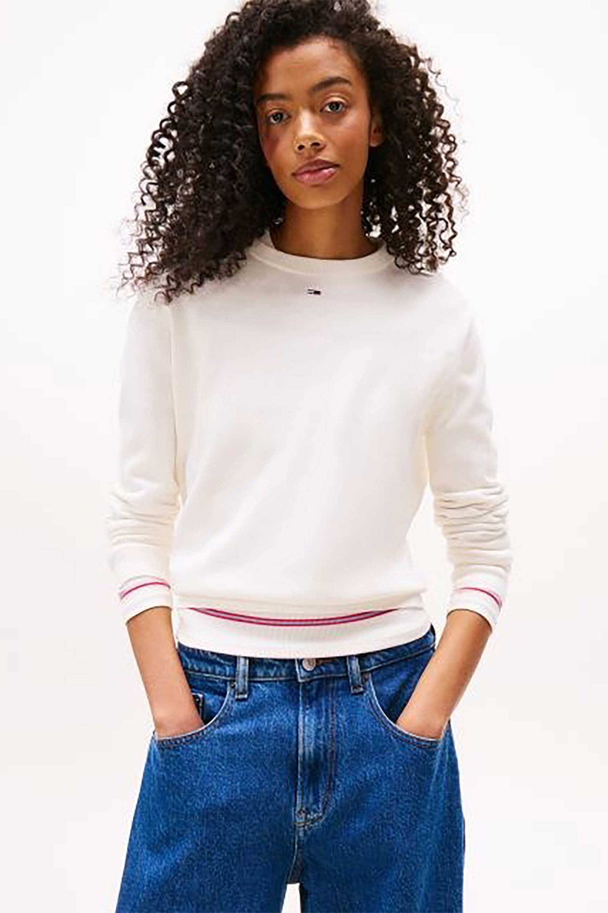 Tommy Jeans γυναικείο πουλόβερ με κεντημένο λογότυπο Regular Fit - DW0DW20159 Λευκό