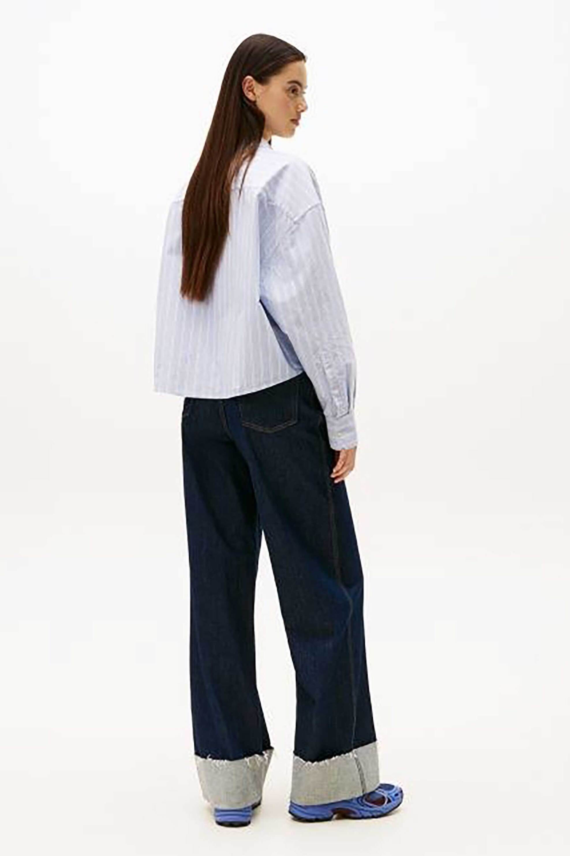 TOMMY JEANS Tommy Jeans γυναικείο πουκάμισο με ριγέ σχέδιο cropped Relaxed Fit - DW0DW21455 Γαλάζιο - 3