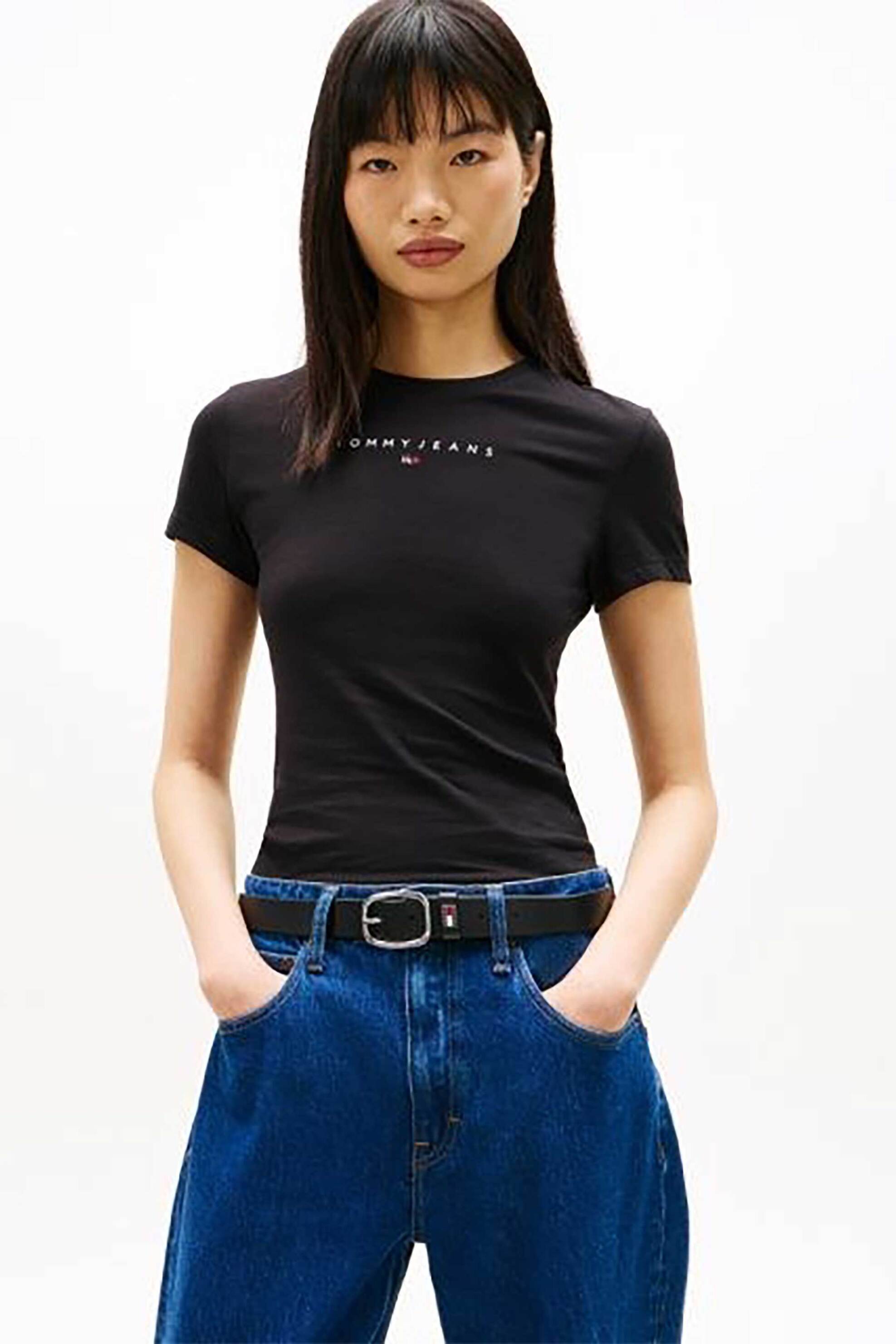Tommy Jeans γυναικείο T-shirt με logo print Slim Fit - DW0DW21550 Μαύρο