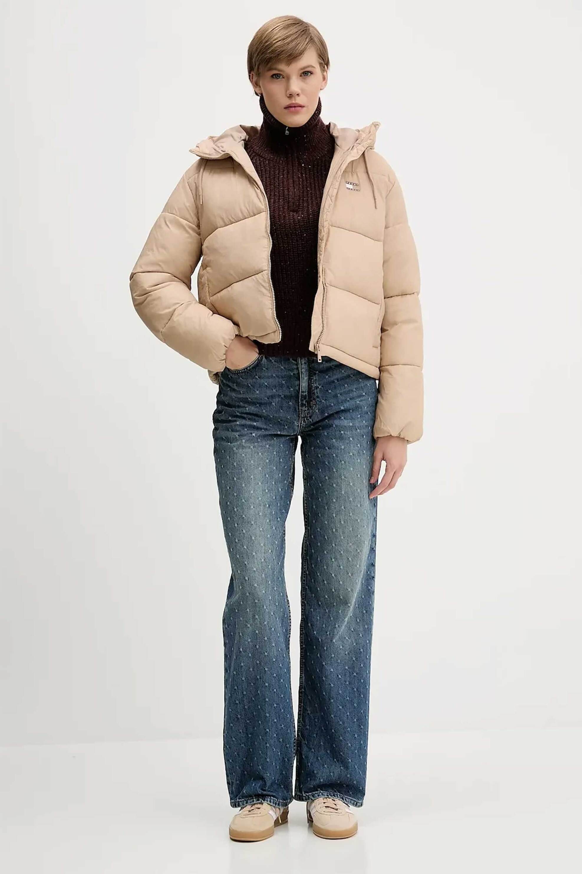 Tommy Jeans γυναικείο μπουφάν μονόχρωμο με καπιτονέ σχέδιo