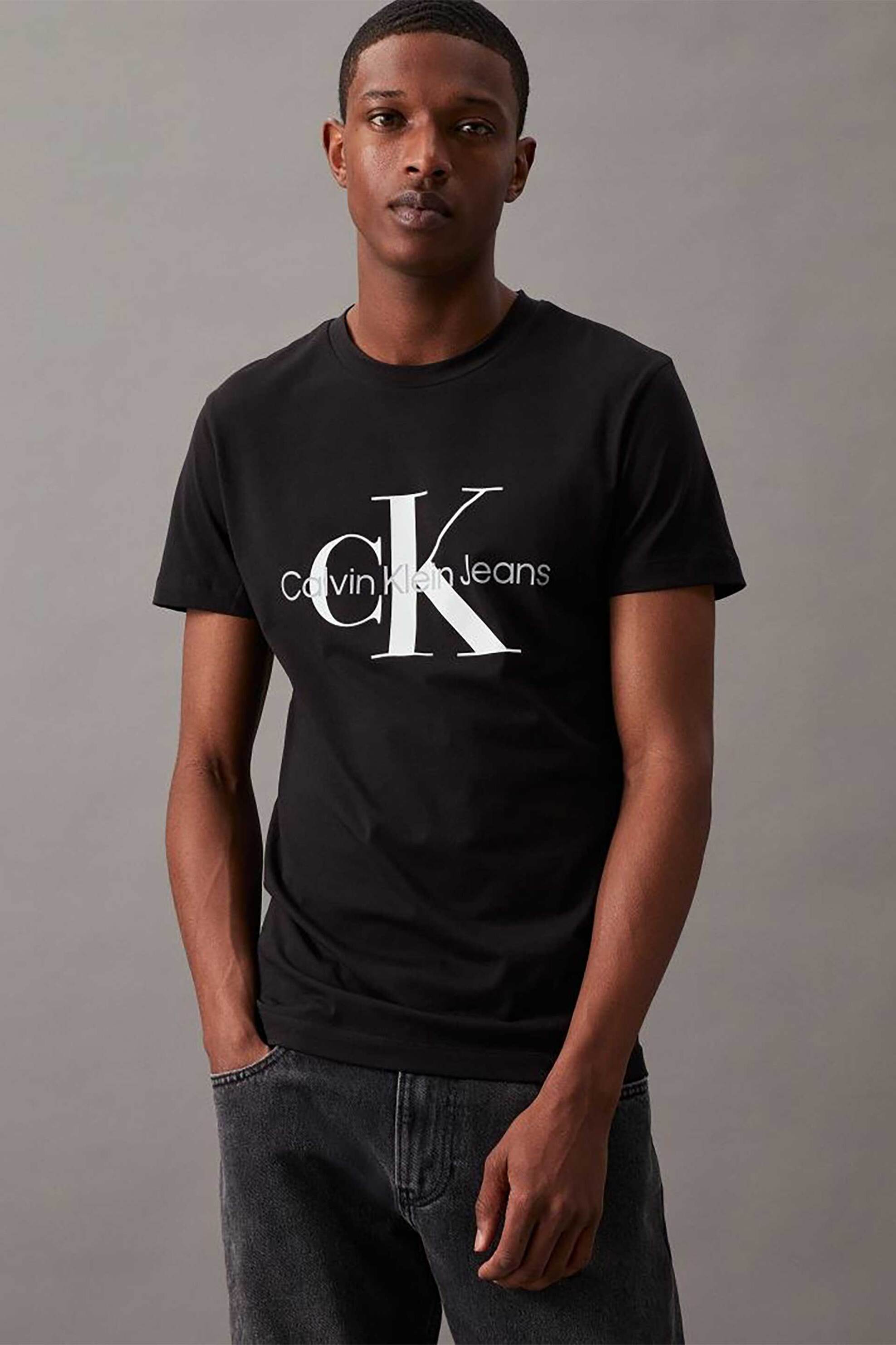 CK Jeans ανδρικό T-shirt με monogram print Slim Fit - J30J320935 Μαύρο