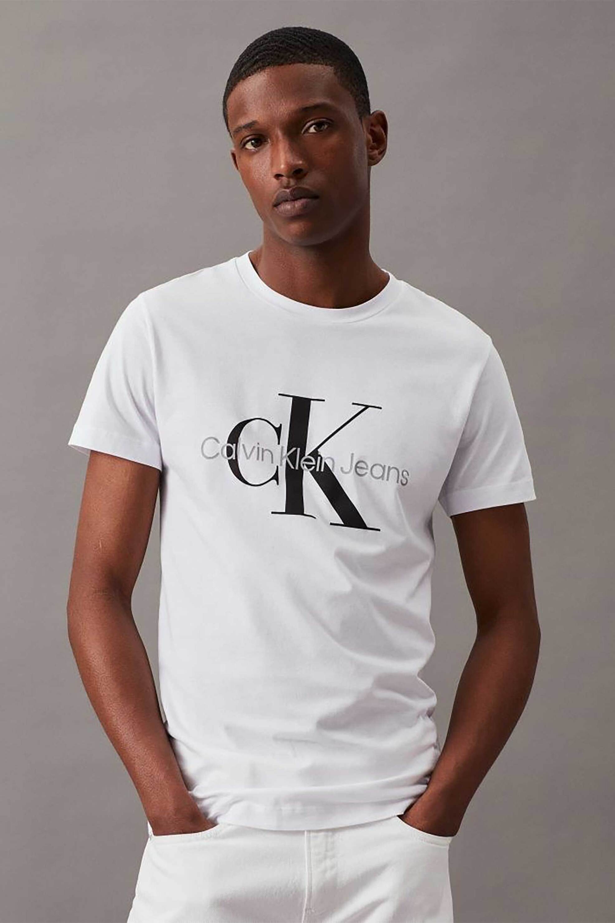 CK Jeans ανδρικό T-shirt με monogram print Slim Fit - J30J320935 Λευκό