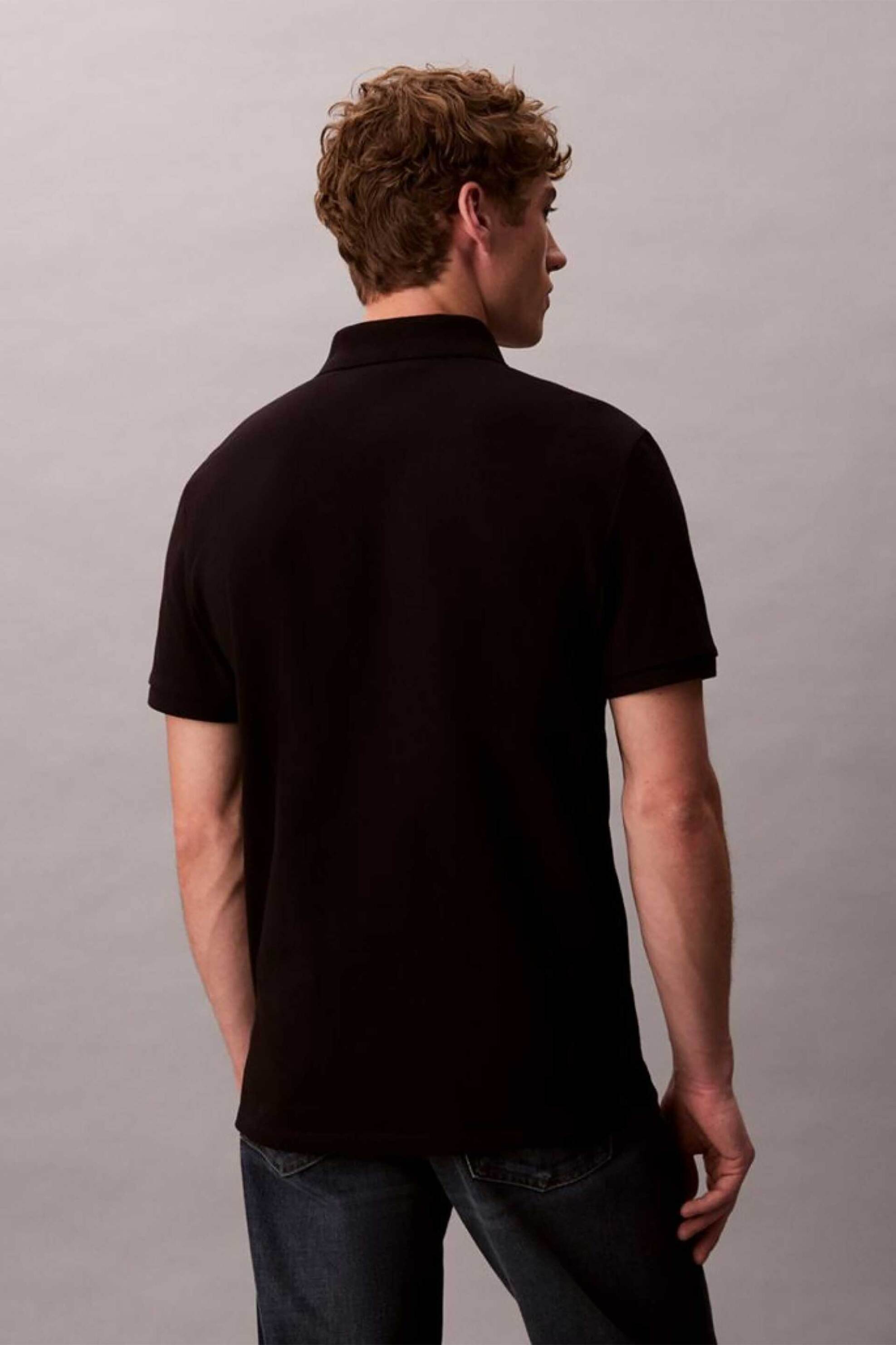 Calvin Klein Jeans Ανδρική Μπλούζα Πόλο Πικέ Κοντομάνικη με Κεντημένο Λογότυπο Regular Fit - Lv040Em269 Μαύρο