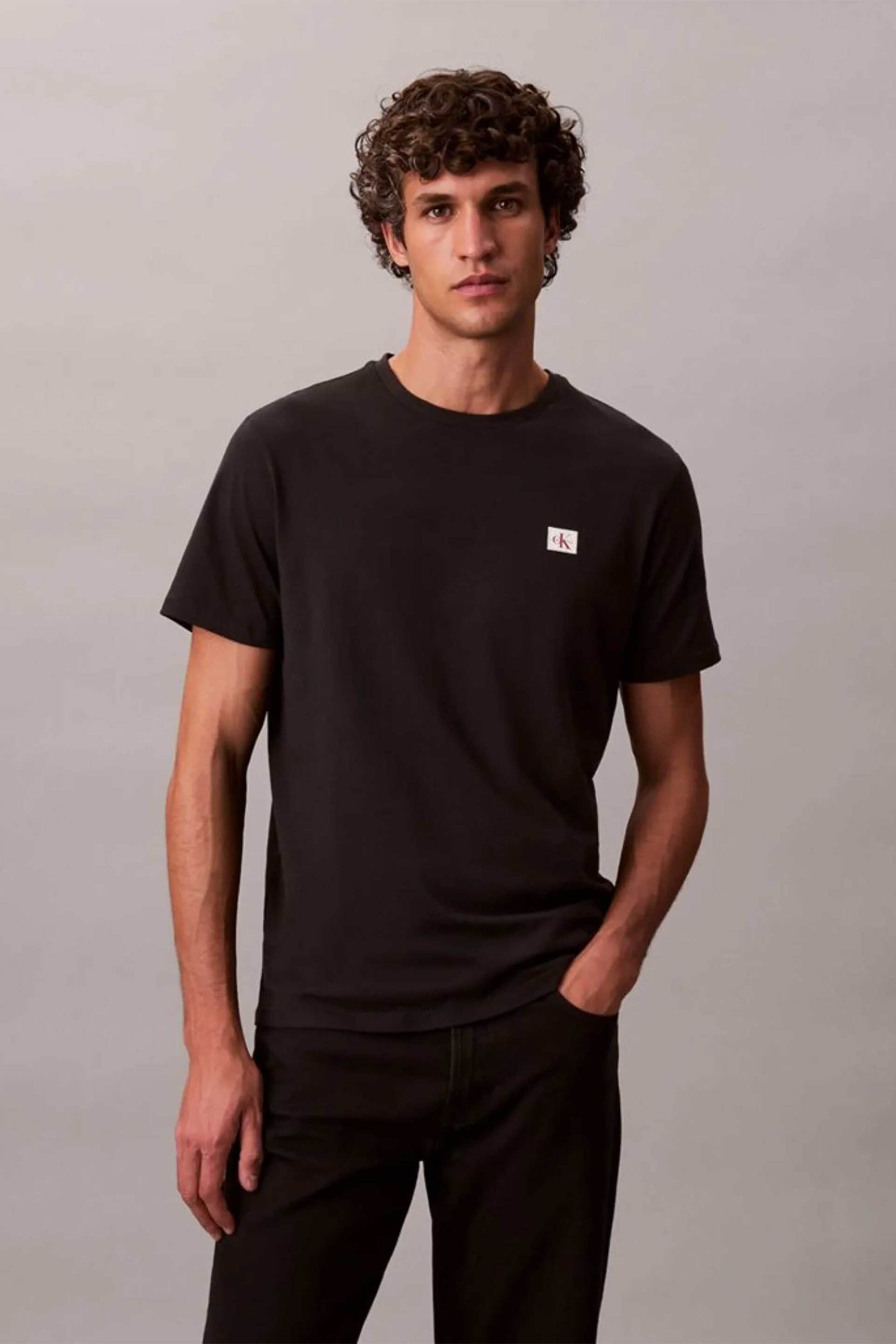 Calvin Klein Jeans ανδρικό T-shirt μονόχρωμο με λογότυπο Regular Fit - LV04RC272G Μαύρο