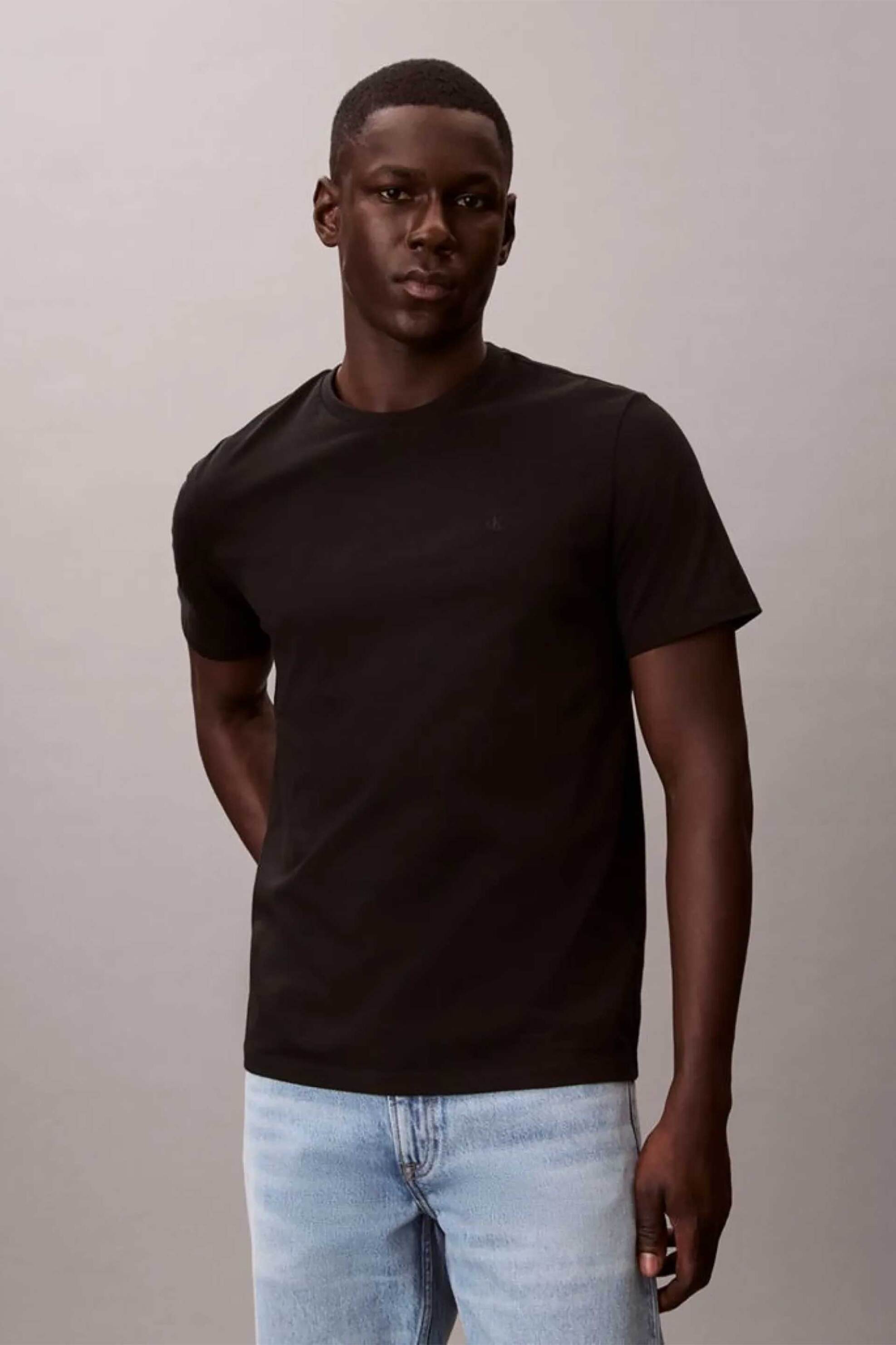 Calvin Klein Jeans ανδρικό T-shirt μονόχρωμο με λογότυπο Regular Fit - LV04RD254G Μαύρο