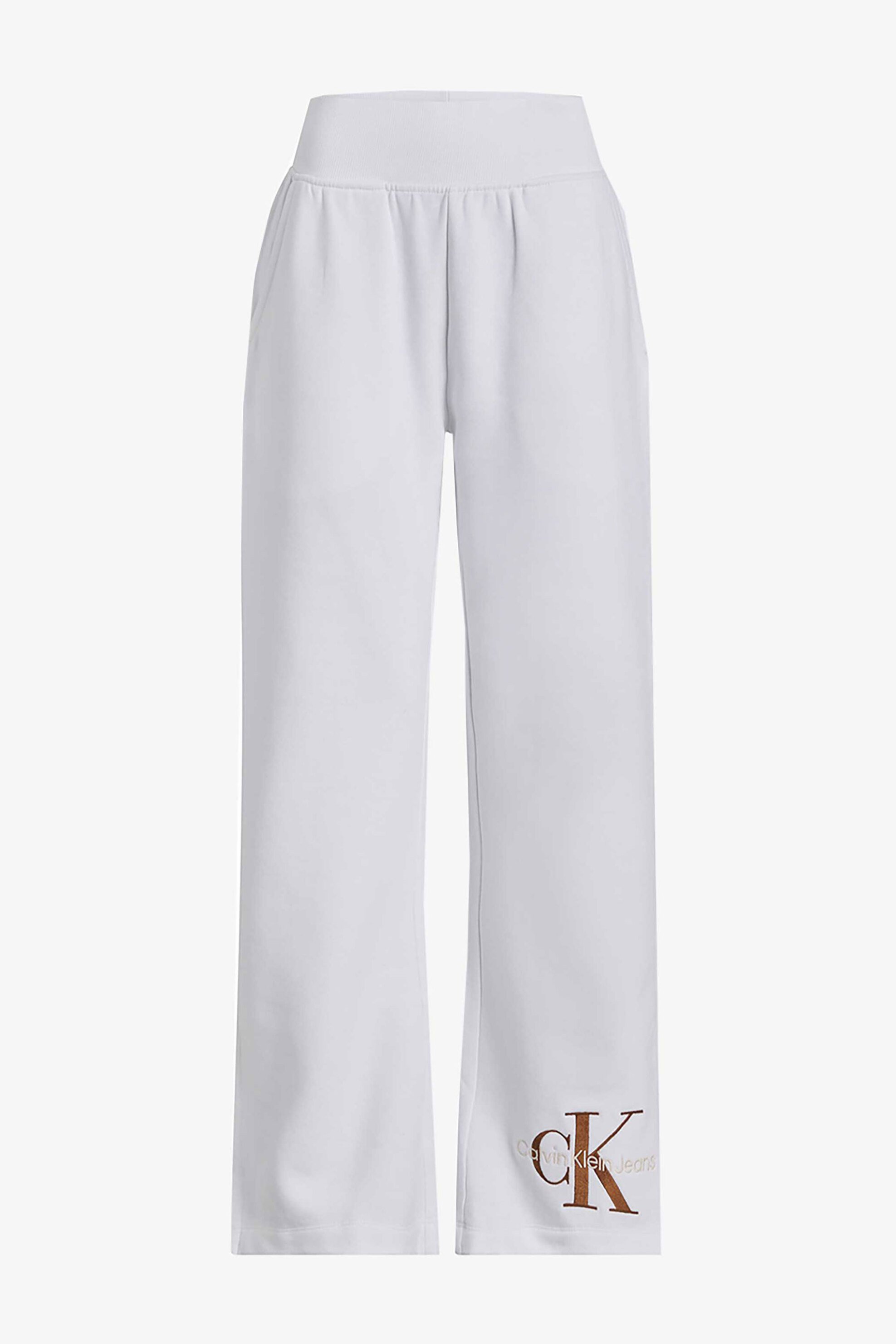 CK Jeans γυναικείο παντελόνι φόρμας με άνοιγμα στα τελειώματα και κεντημένο λογότυπο - J20J222245 Λευκό