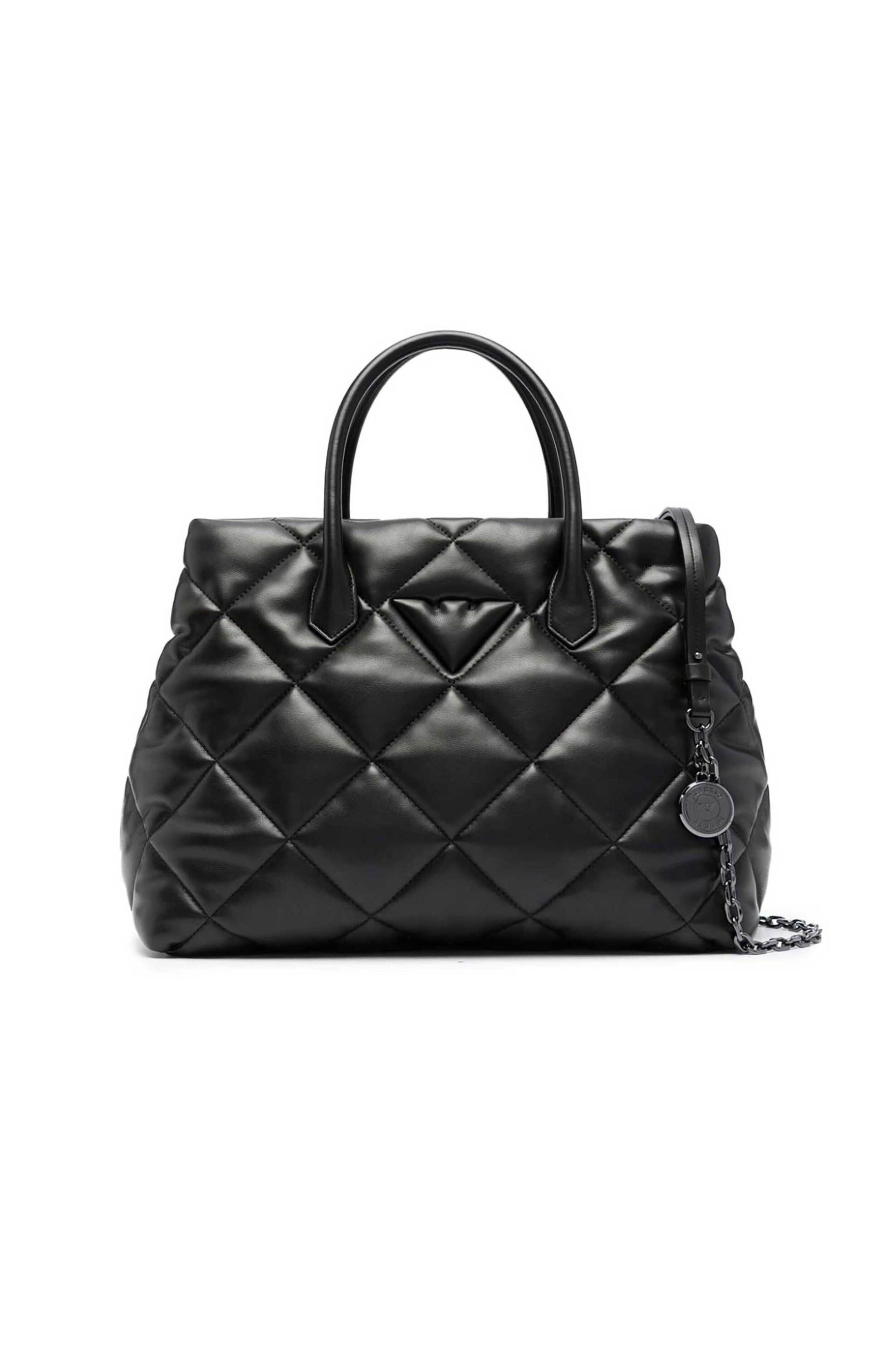 Emporio Armani γυναικεία τσάντα tote μονόχρωμη με καπιτονέ σχέδιο και ανάγλυφο έμβλημα μπροστά - Y3D268YWJ8I Μαύρο