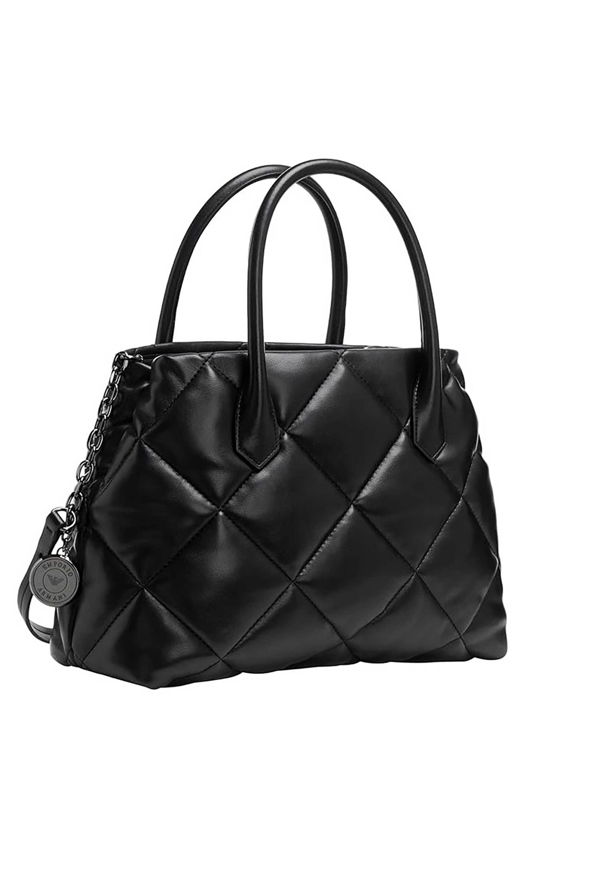 EMPORIO ARMANI Emporio Armani γυναικεία τσάντα χειρός μονόχρωμη με καπιτονέ σχέδιο και ανάγλυφο έμβλημα μπροστά - Y3D269YWJ8I Μαύρο - 2