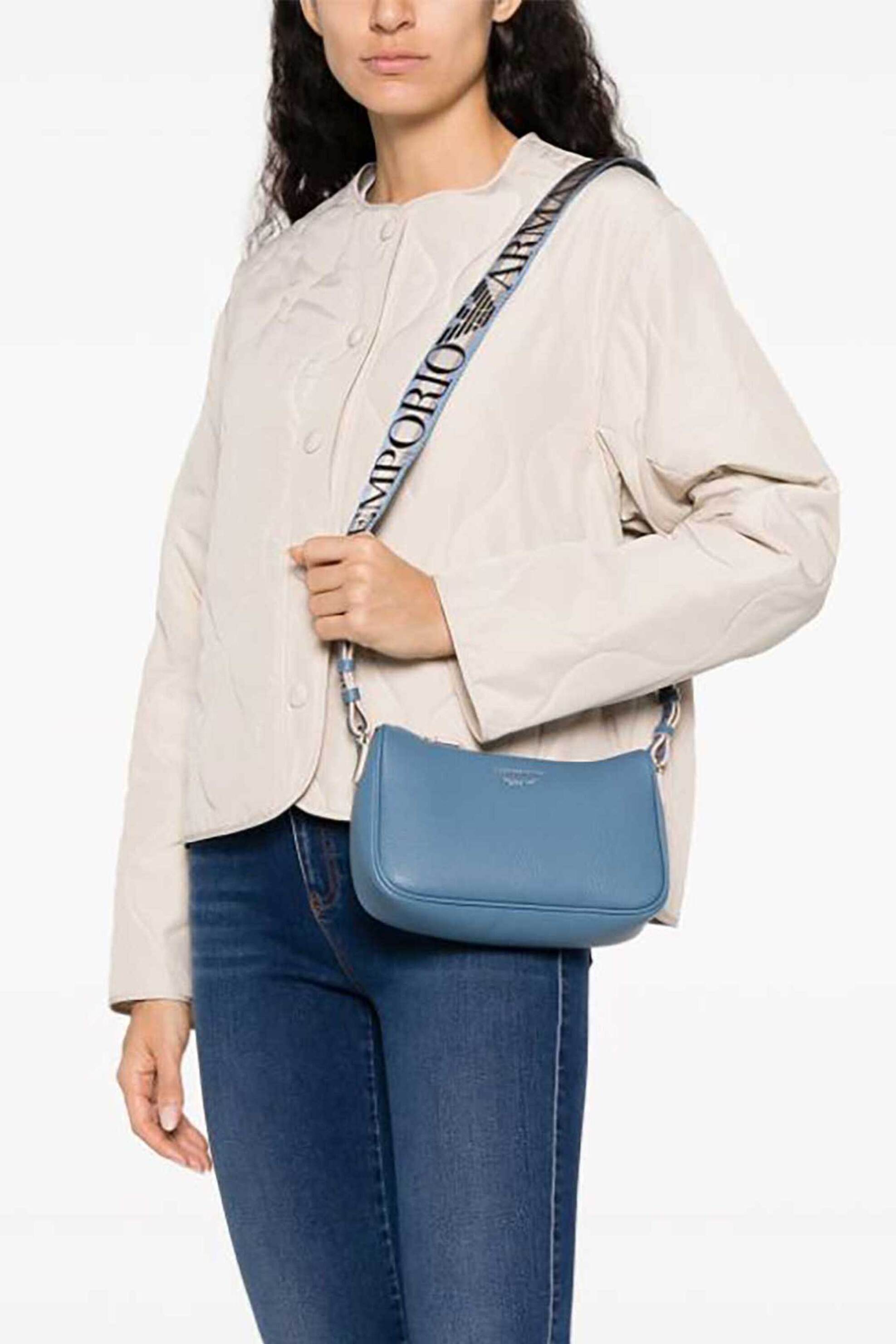 Emporio Armani γυναικεία τσάντα baguette με contrast σταμπωτό λογότυπο μονόχρωμη - Y3H293YFO5E Μπλε