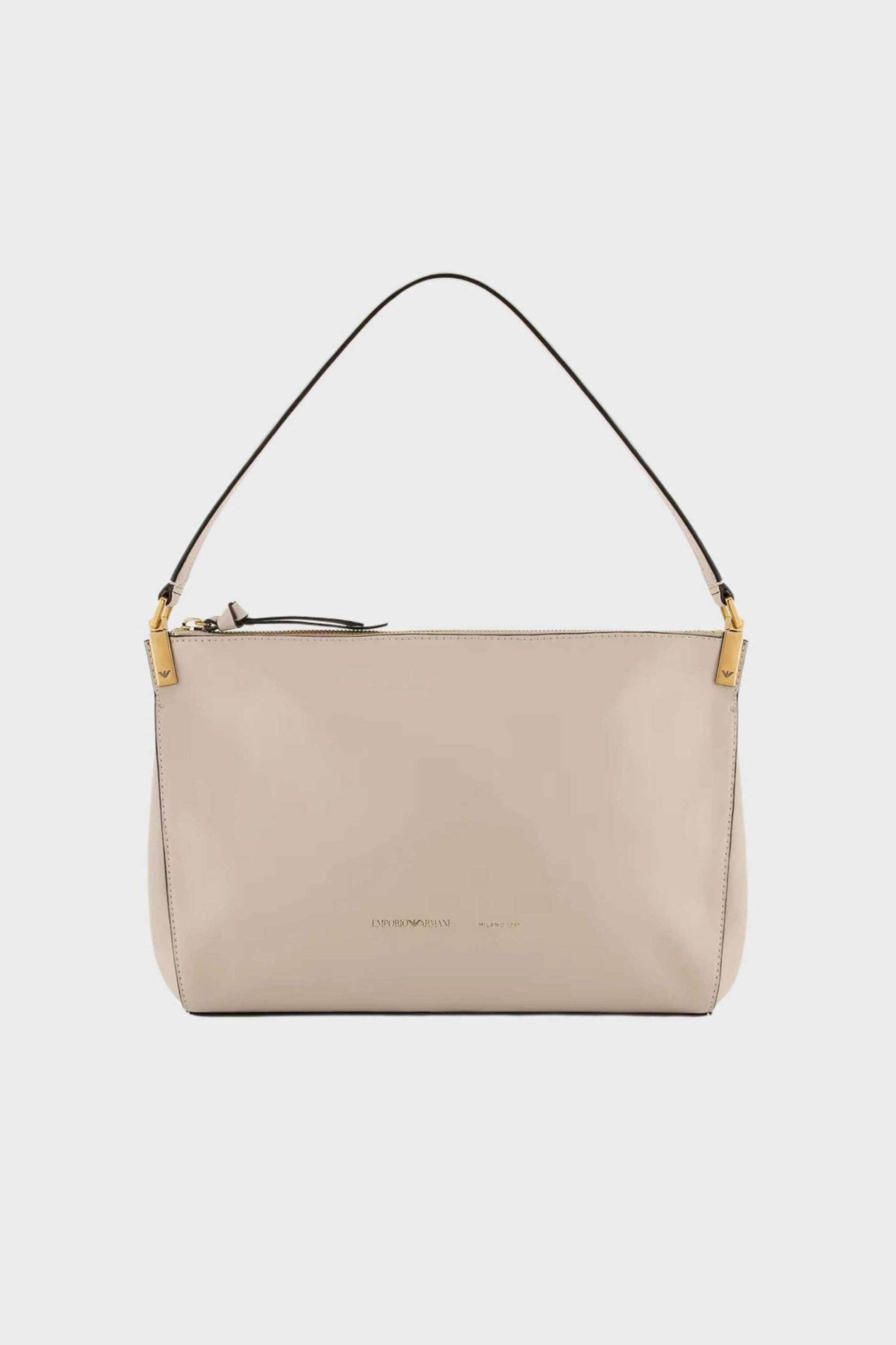 Emporio Armani γυναικεία δερμάτινη τσάντα ώμου με λογότυπο - Y3E248YZA6D Μπεζ