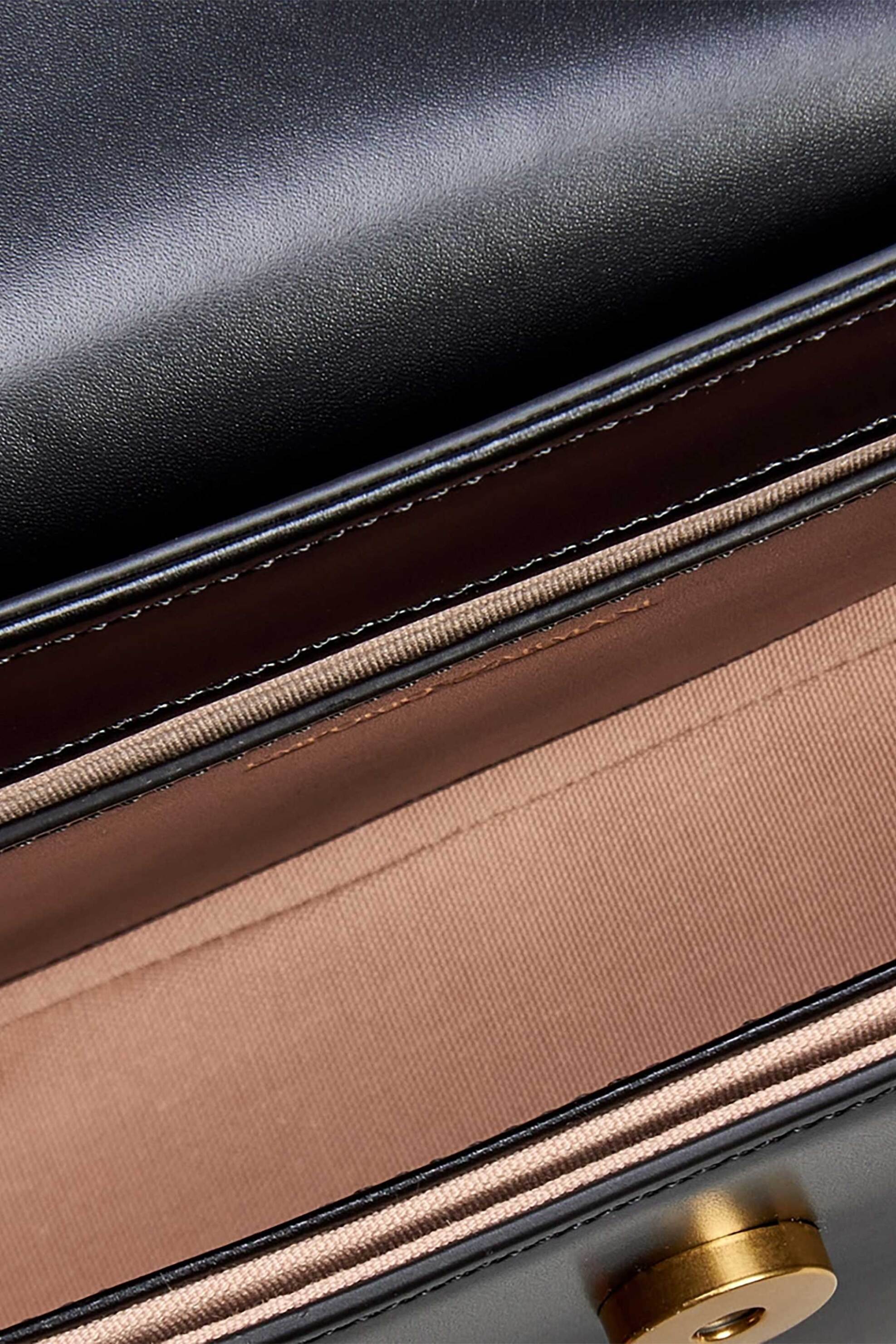 Emporio Armani Γυναικεία Δερμάτινη Τσάντα Crossbody με Μεταλλικό Logo - Y3E251Yza8X Μαύρο