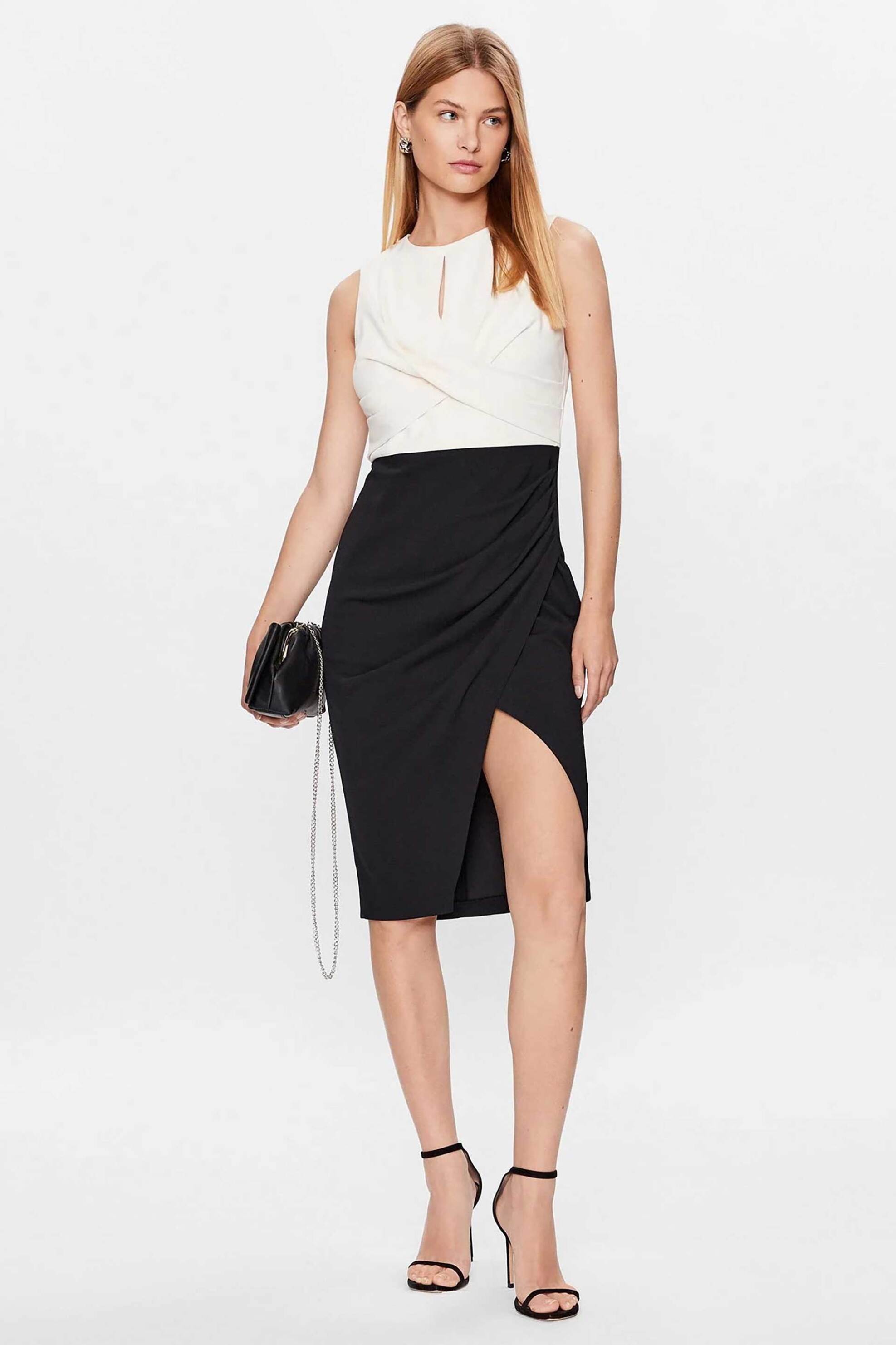DKNY γυναικείο mini φόρεμα δίχρωμο με cut-out και κρουαζέ σχέδιο - DD3E1963 Εκρού φωτογραφία