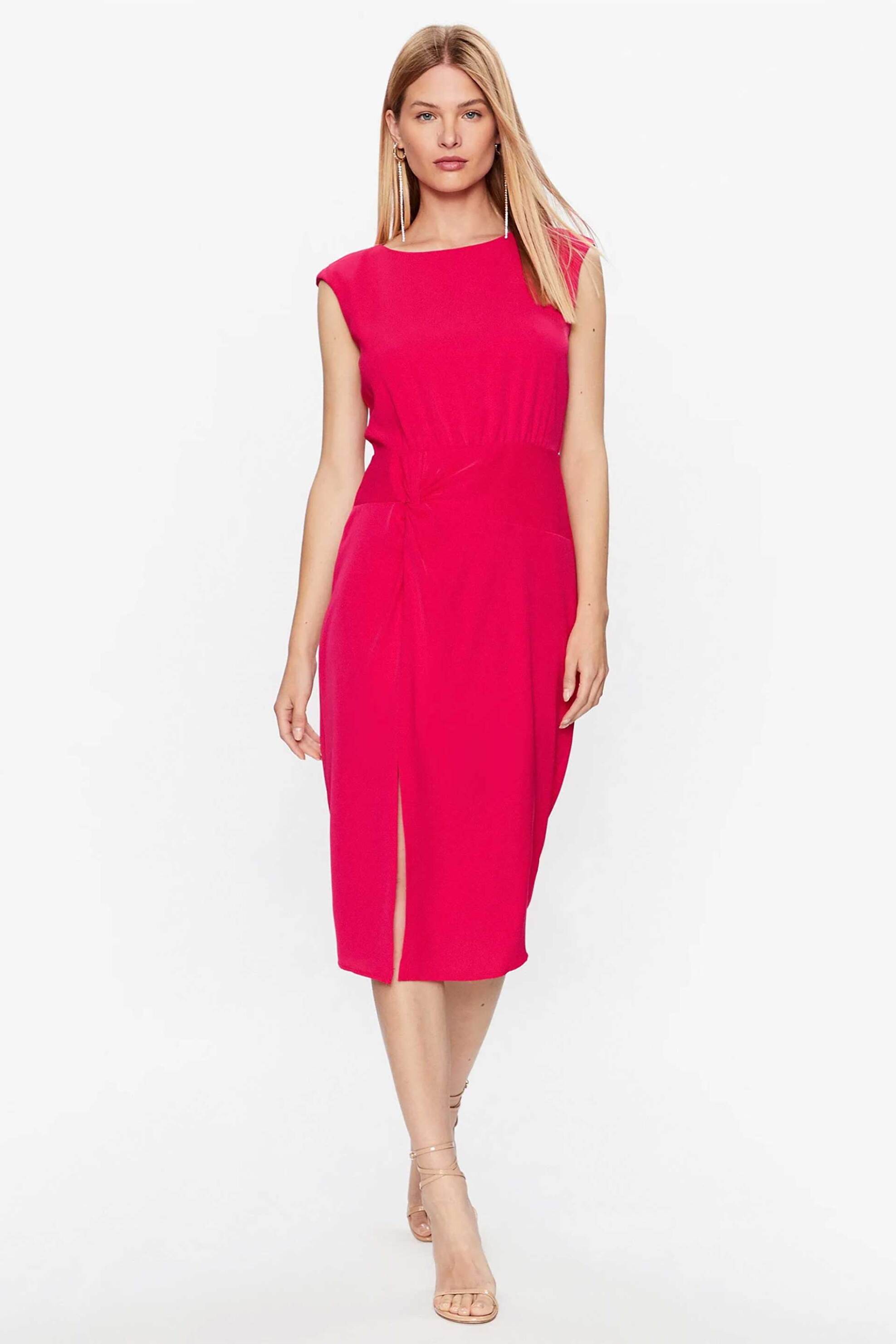 DKNY DKNY γυναικείο midi φόρεμα μονόχρωμο με σκίσιμο μπροστά - DD3E2011 Φούξια
