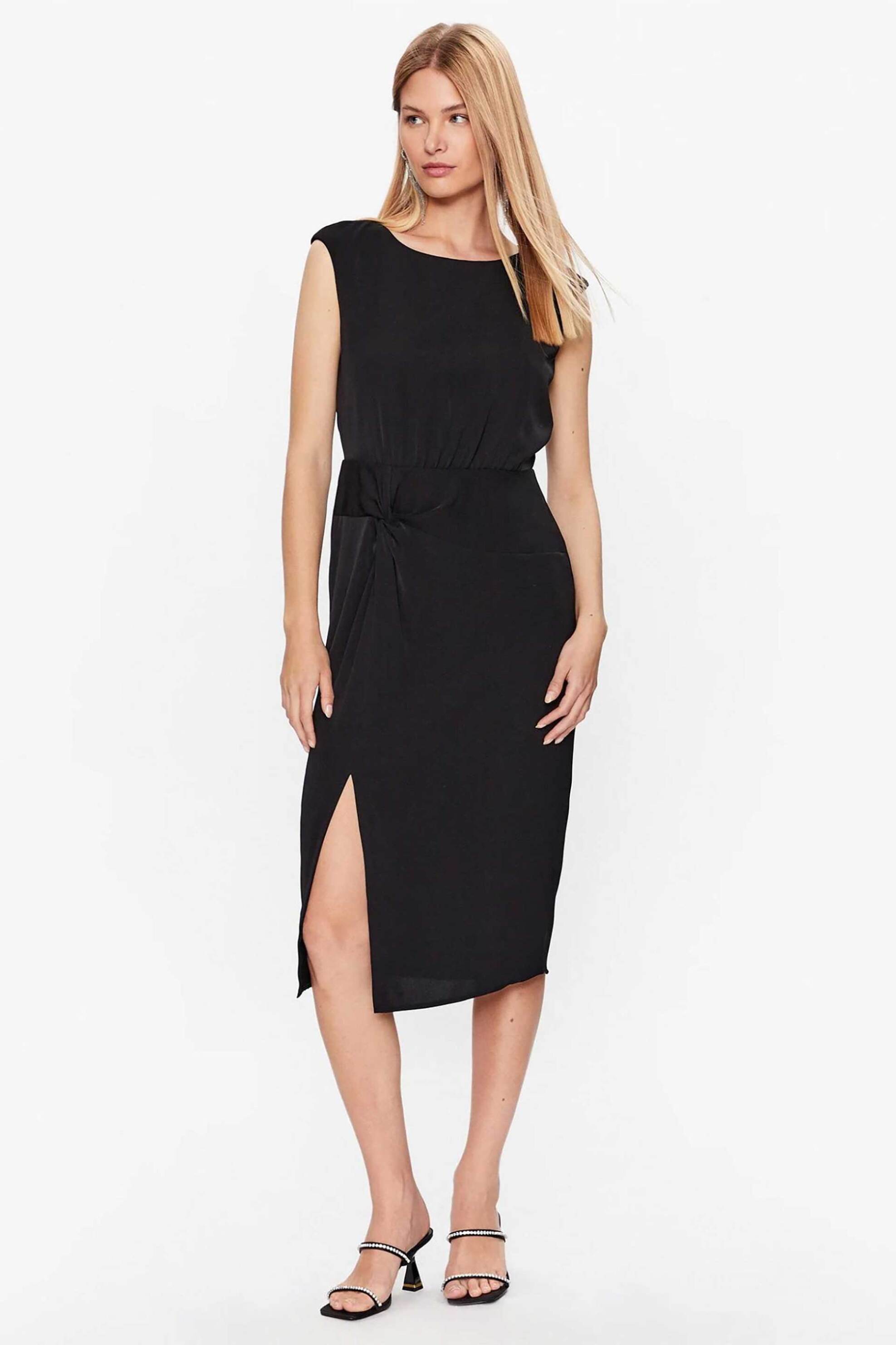 DKNY γυναικείο midi φόρεμα μονόχρωμο με σκίσιμο μπροστά - DD3E2011 Μαύρο