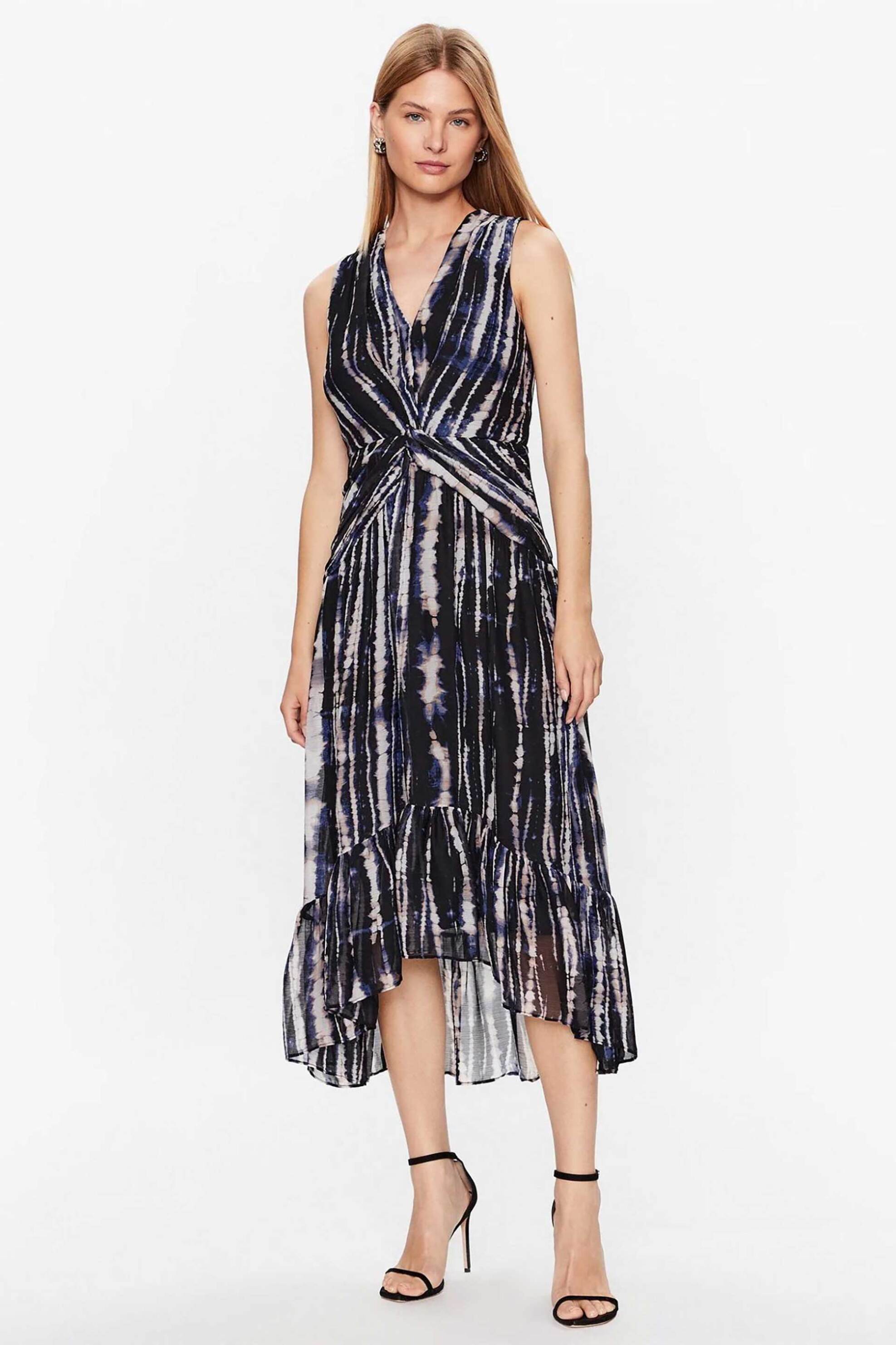 DKNY DKNY γυναικείο midi φόρεμα με στριφτή λεπτομέρεια και ασύμμετρο τελείωμα με βολάν - DD3E6991 Μοβ