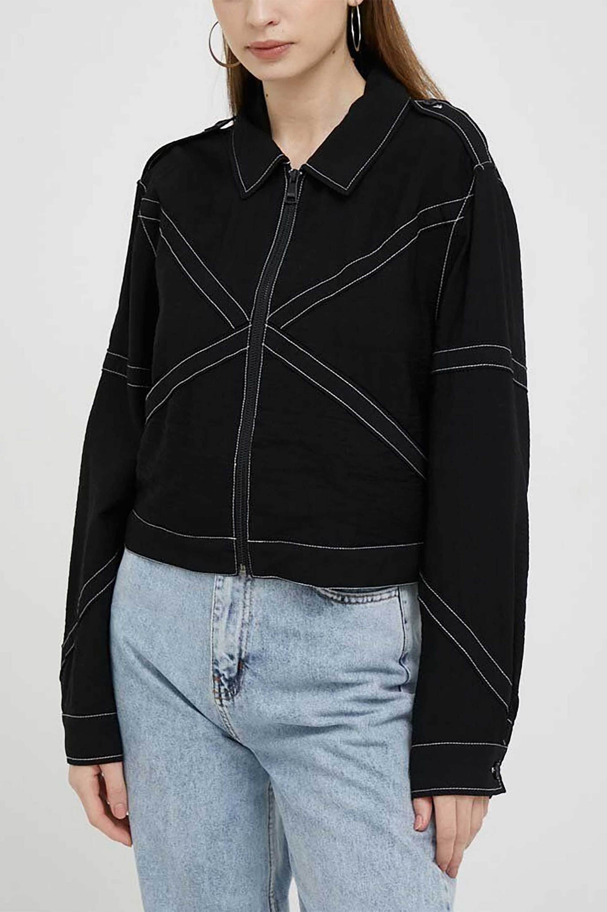 DKNY γυναικείο jacket μονόχρωμο με γεωμετρικό pattern με contrast ραφές - P3DCTS02 Μαύρο