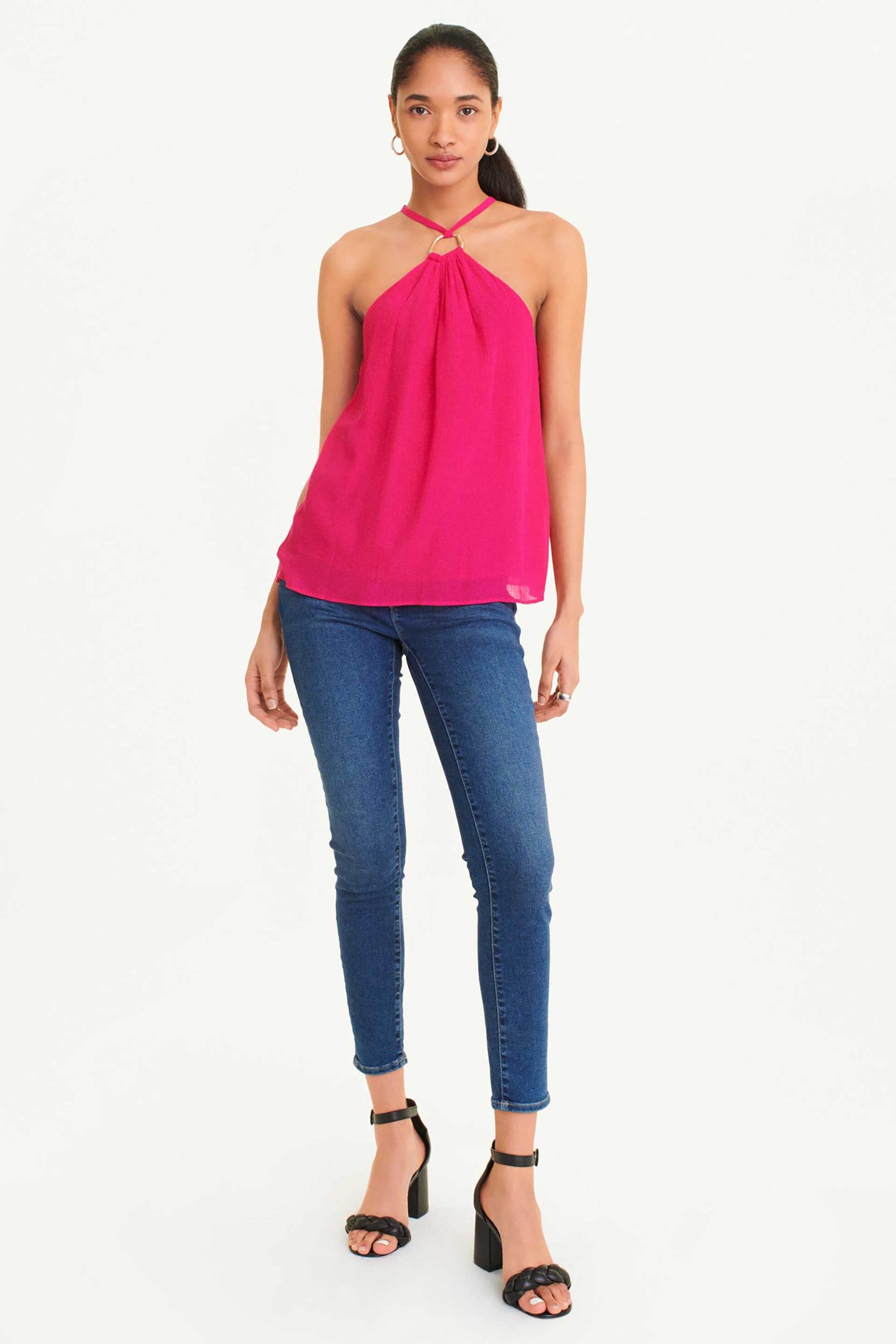 DKNY γυναικείο αμάνικο τοπ μονόχρωμο με διακοσμητικό κρίκο μπροστά - P3EA8S89 Φούξια φωτογραφία