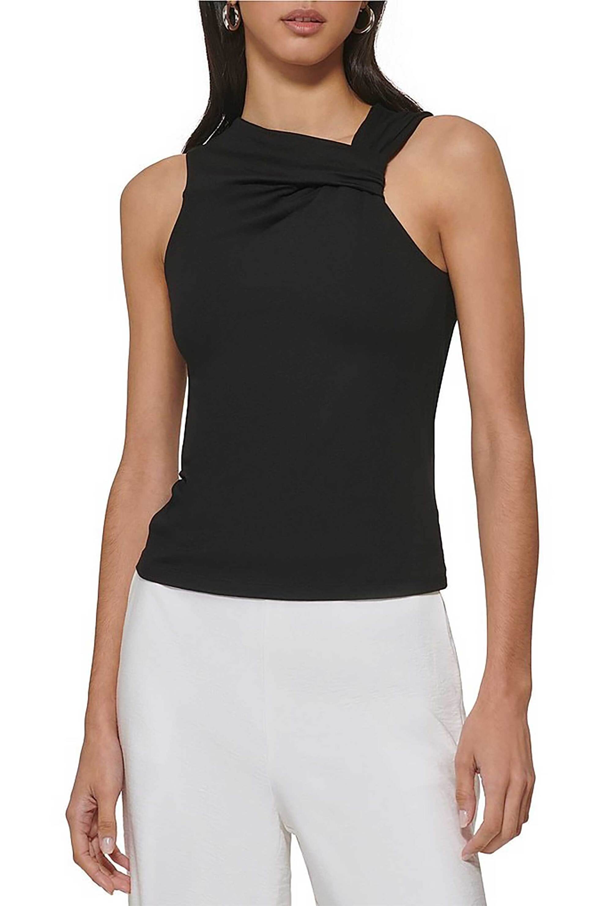 DKNY γυναικείο τοπ μονόχρωμο με στριφτή λεπτομέρεια στο άνω μέρος - P3EH8SJS Μαύρο