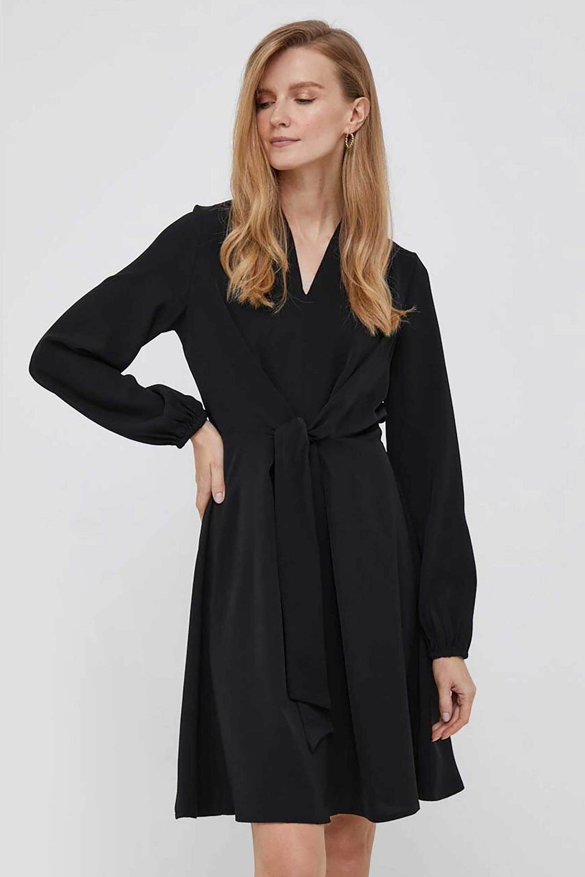 DKNY DKNY γυναικείο mini φόρεμα μονόχρωμο με φιόγκο μπροστά - DD3G2174 Μαύρο