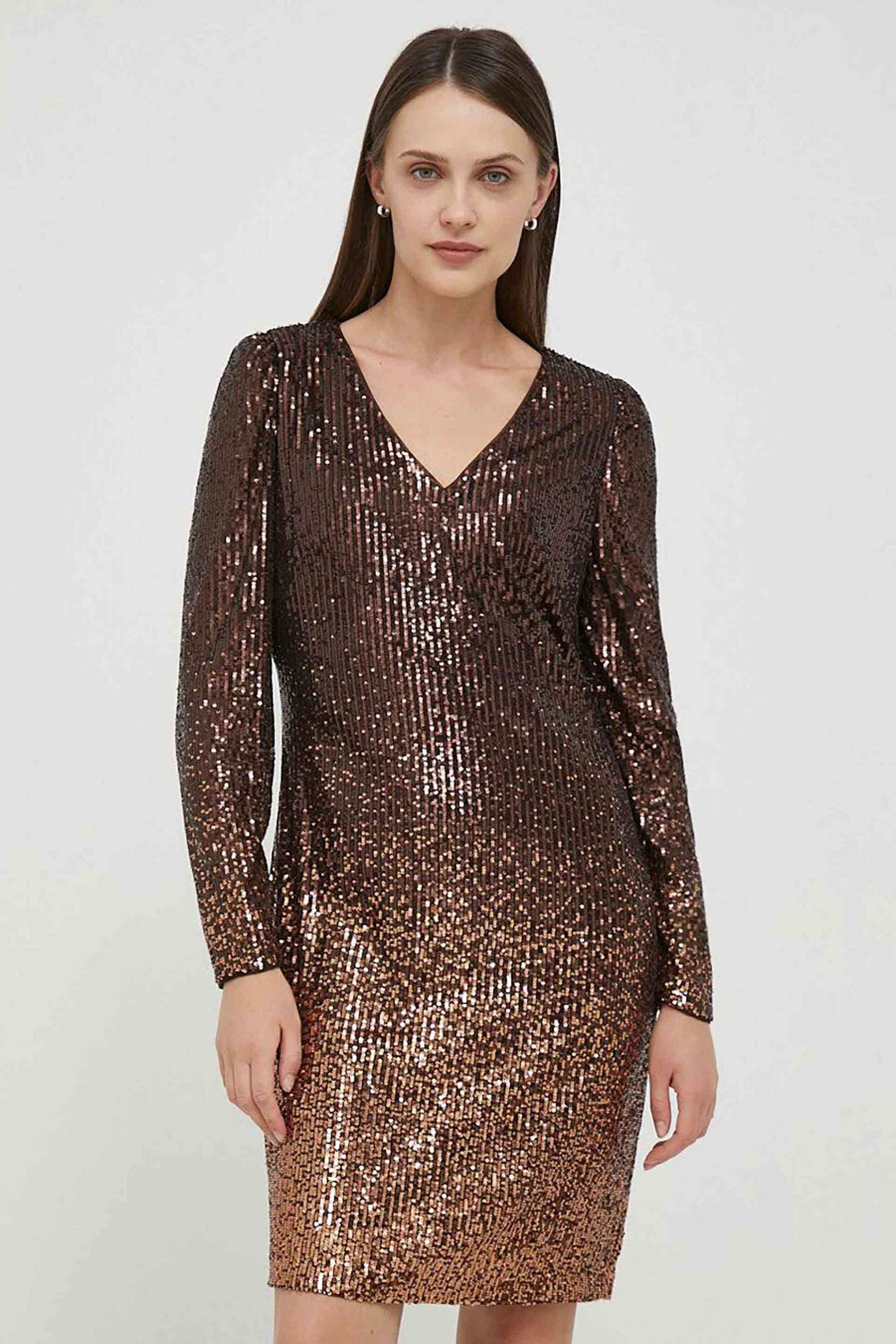 DKNY γυναικείο mini φόρεμα με all-over παγιέτες - DD3HZ942 Καφέ