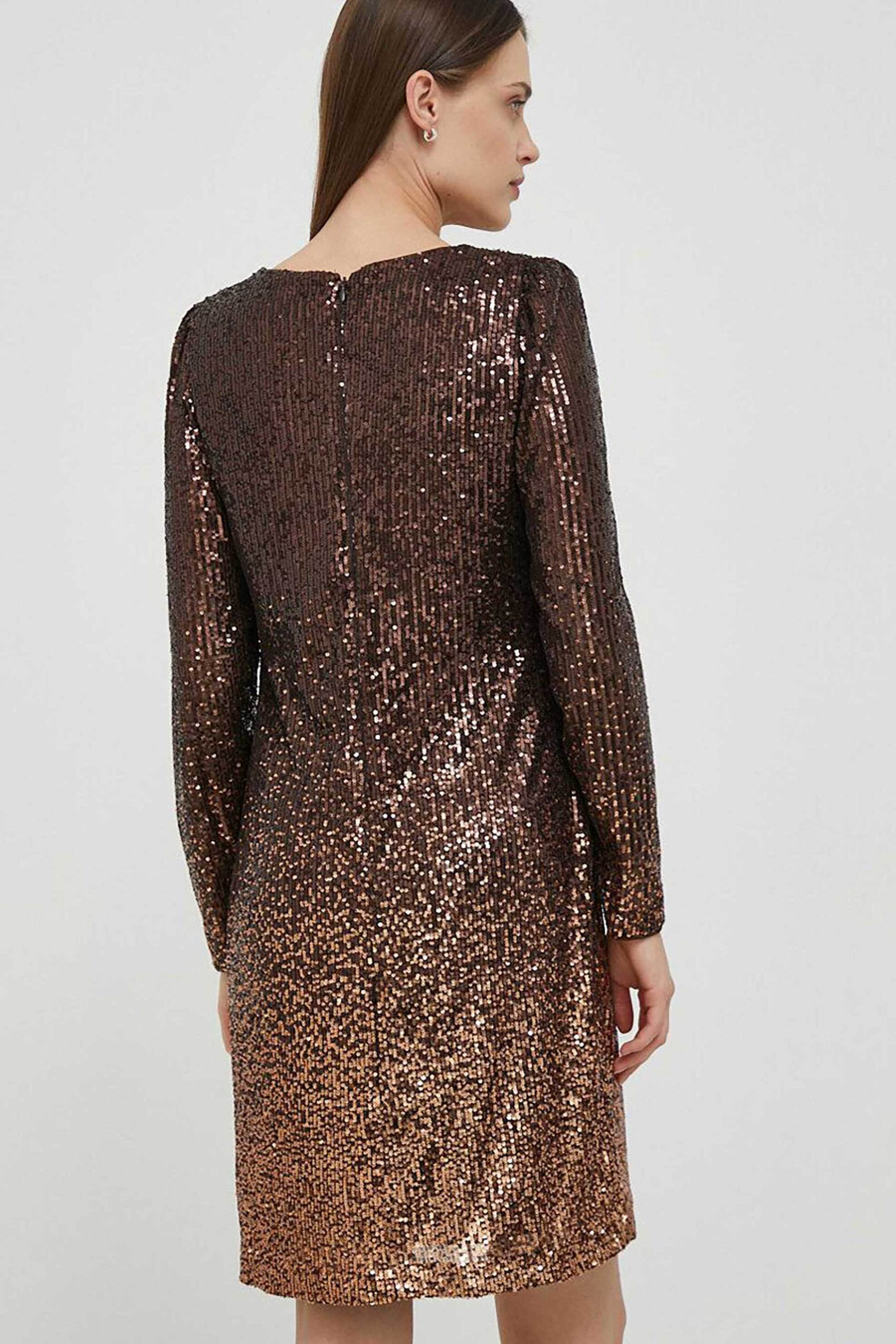 Dkny Γυναικείο Mini Φόρεμα με All-Over Παγιέτες - Dd3Hz942 Καφέ
