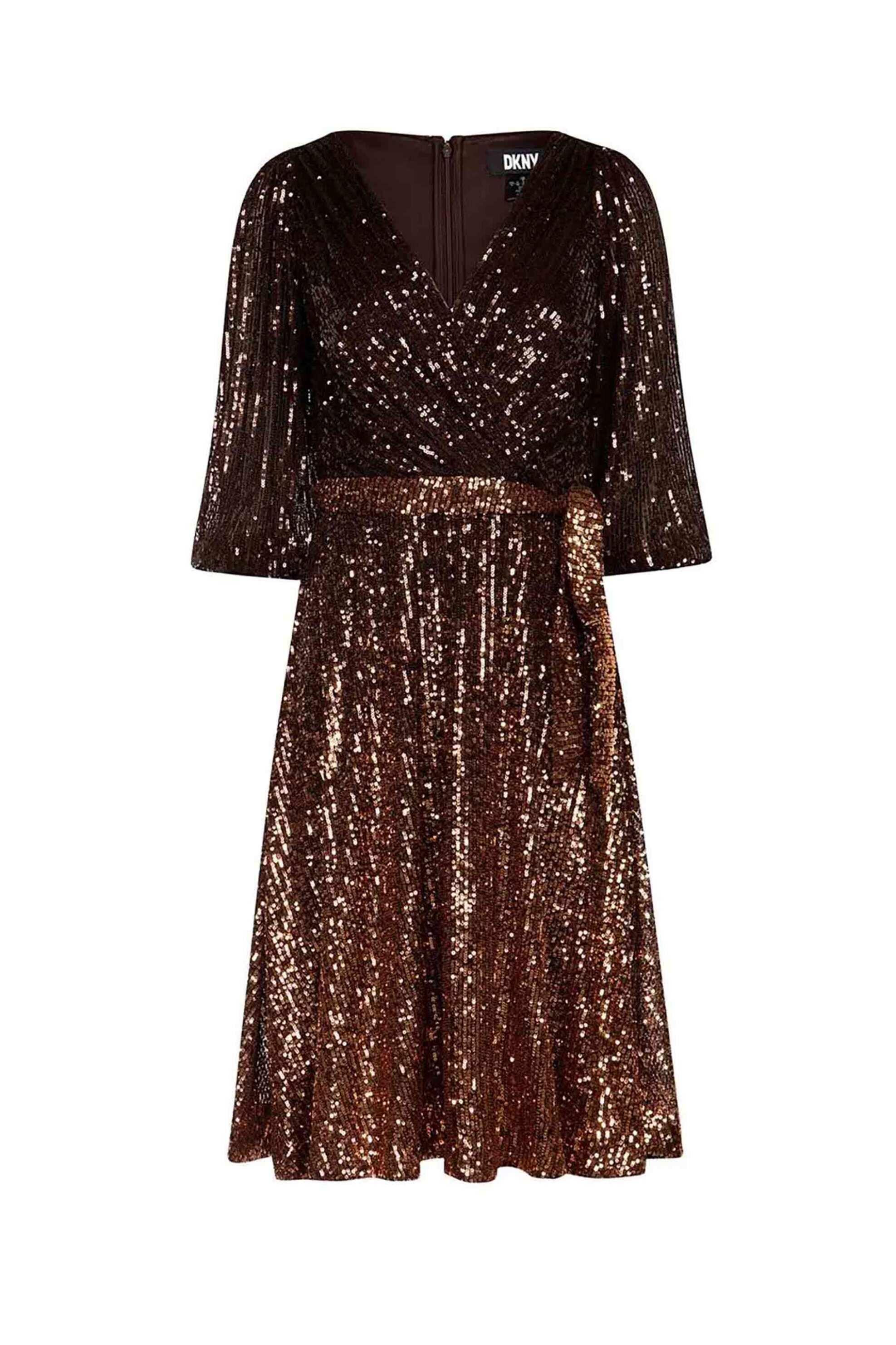 DKNY γυναικείο midi φόρεμα κρουαζέ με παγιέτες - DD3HR967 Καφέ