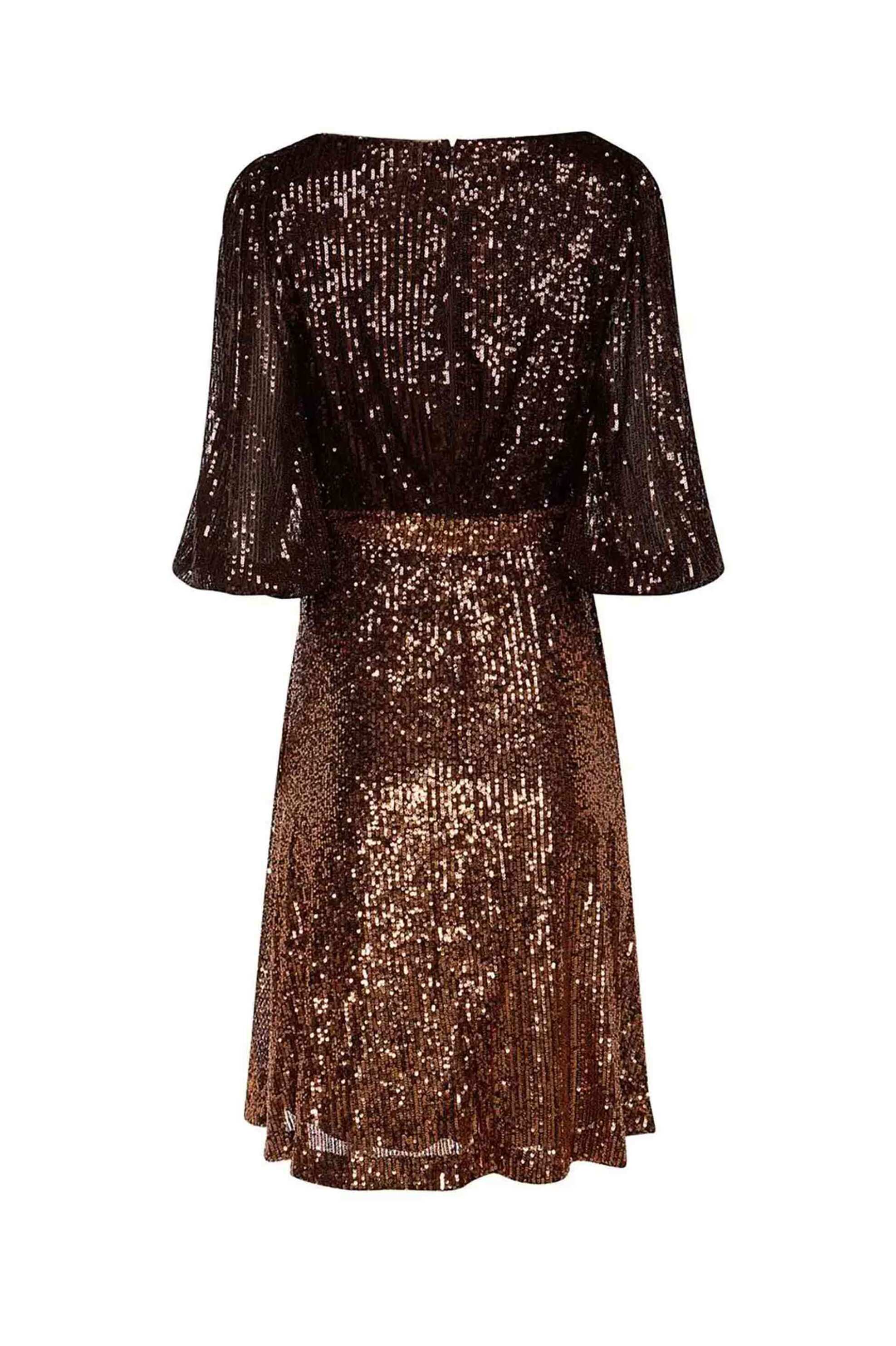 DKNY γυναικείο midi φόρεμα κρουαζέ με παγιέτες - DD3HR967 Καφέ φωτογραφία