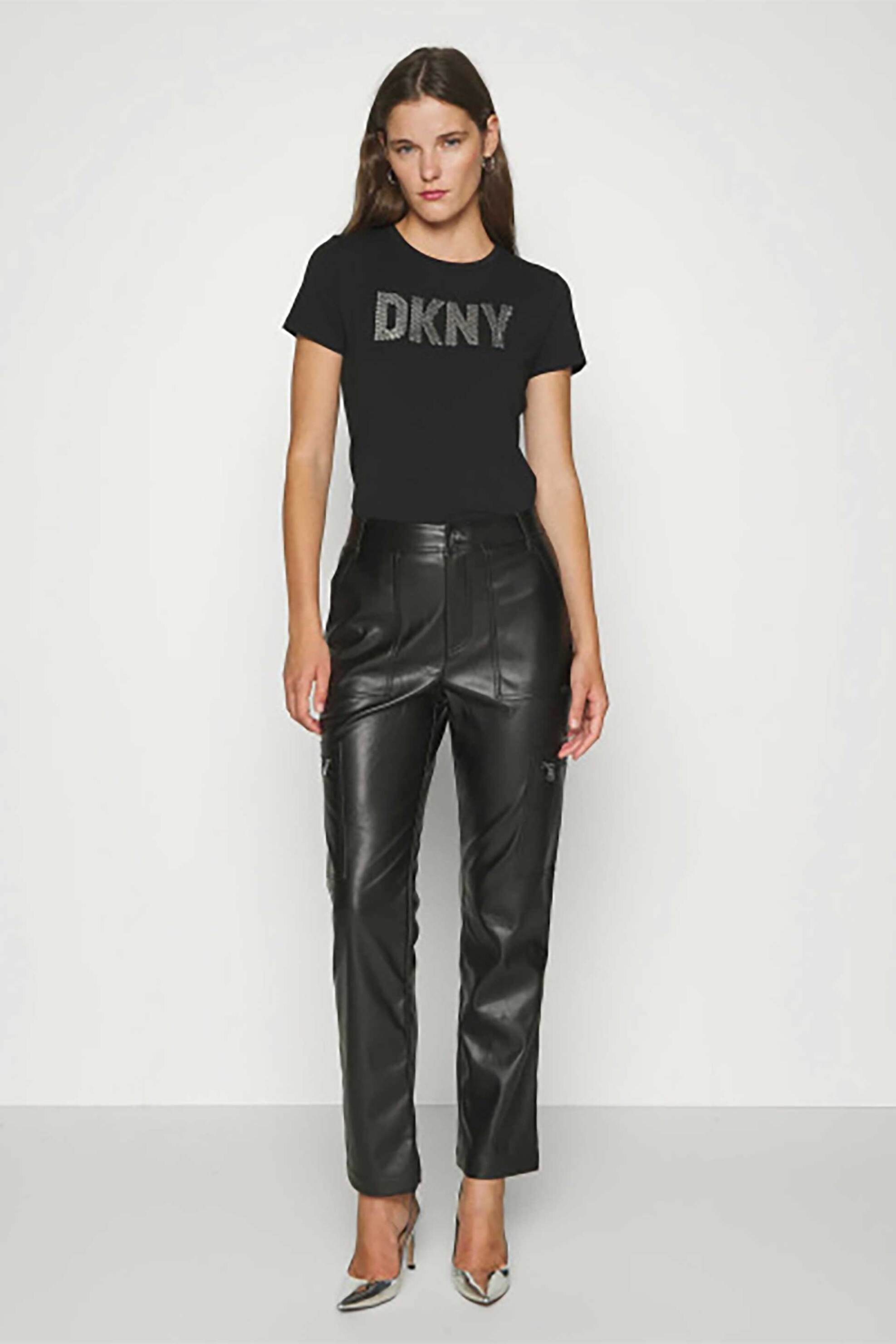 DKNY DKNY γυναικείο cargo παντελόνι faux leather μονόχρωμο Flared Leg - E3HKSUZQ Μαύρο