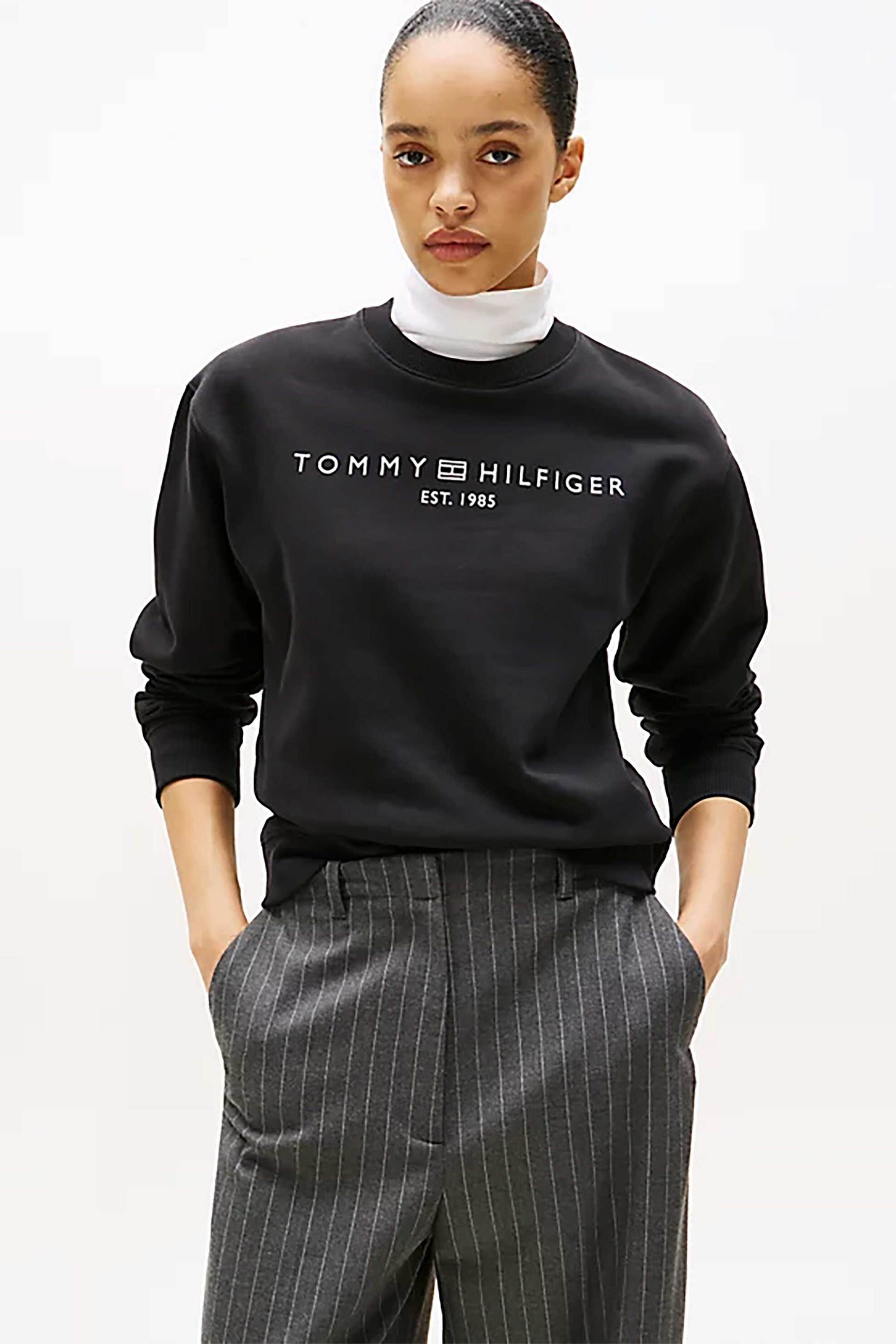 Tommy Hilfiger γυναικεία μπλούζα φούτερ με λογότυπο Regular Fit - WW0WW39791 Μαύρο