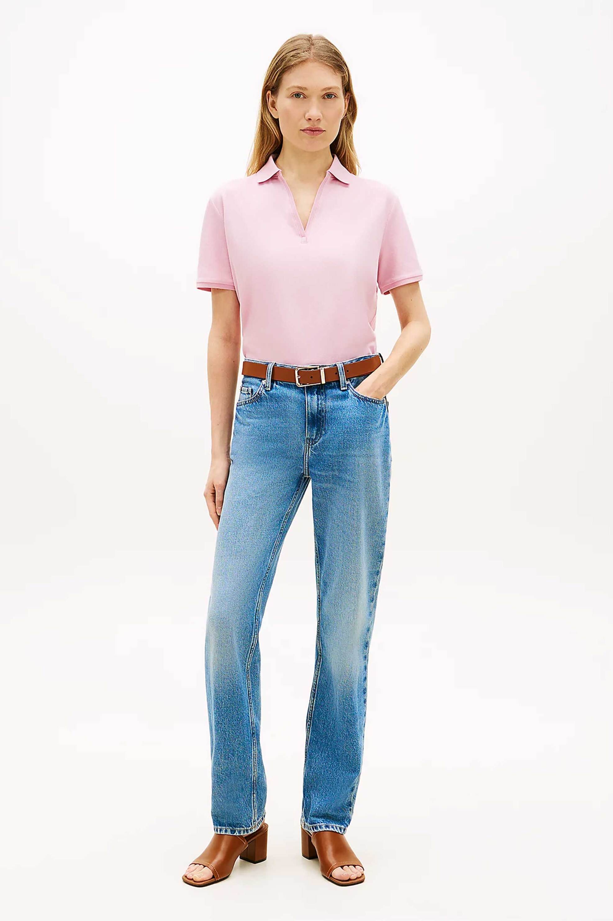 TOMMY HILFIGER Tommy Hilfiger γυναικεία μπλούζα πόλο πικέ με V Relaxed Fit - WW0WW48720 Ροζ - 2