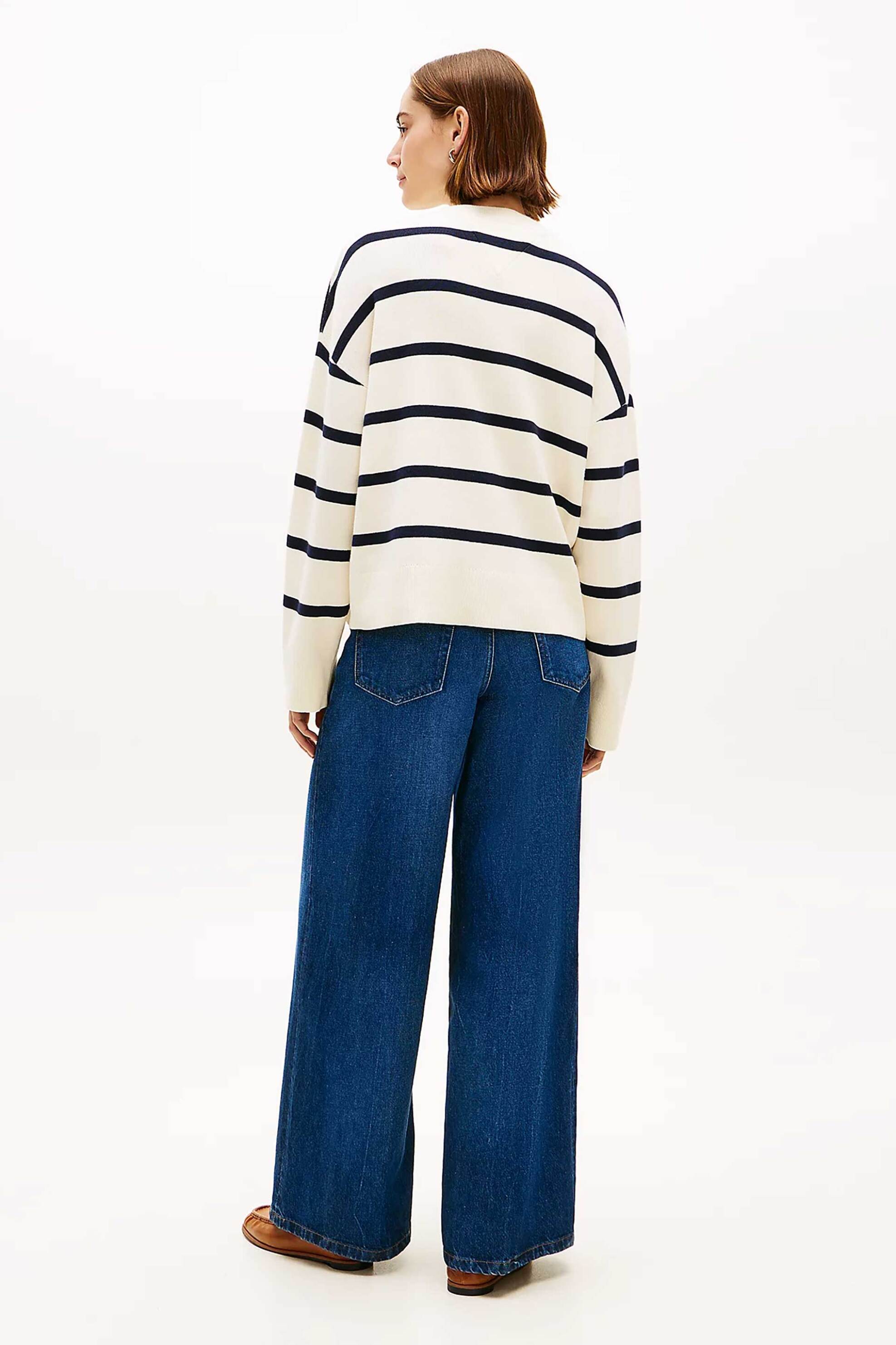 TOMMY HILFIGER Tommy Hilfiger γυναικείο πουλόβερ με ριγέ σχέδιο και κεντημένο logo Relaxed Fit - WW0WW49768 Ασπρόμαυρο - 3