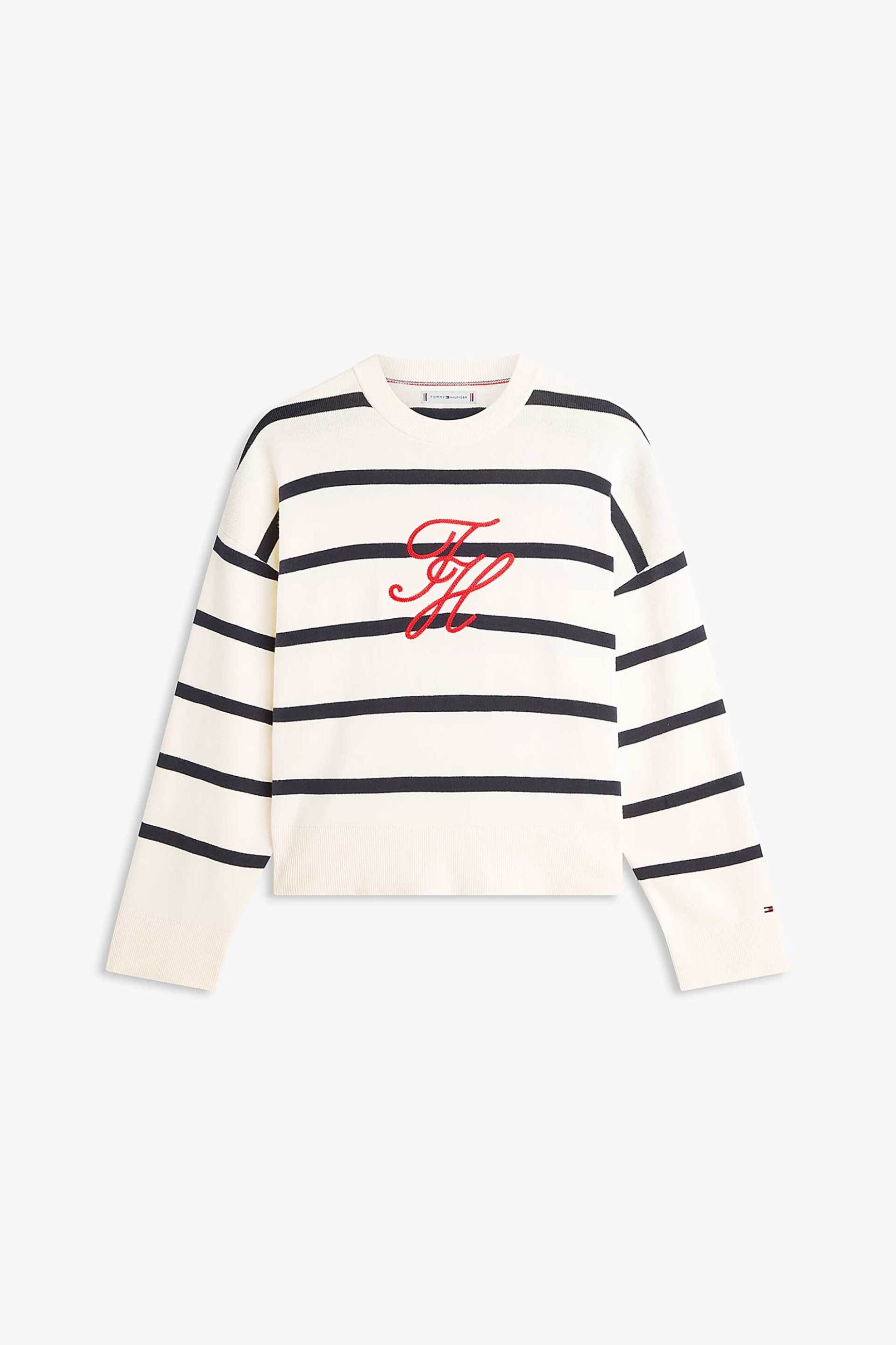TOMMY HILFIGER Tommy Hilfiger γυναικείο πουλόβερ με ριγέ σχέδιο και κεντημένο logo Relaxed Fit - WW0WW49768 Ασπρόμαυρο - 4