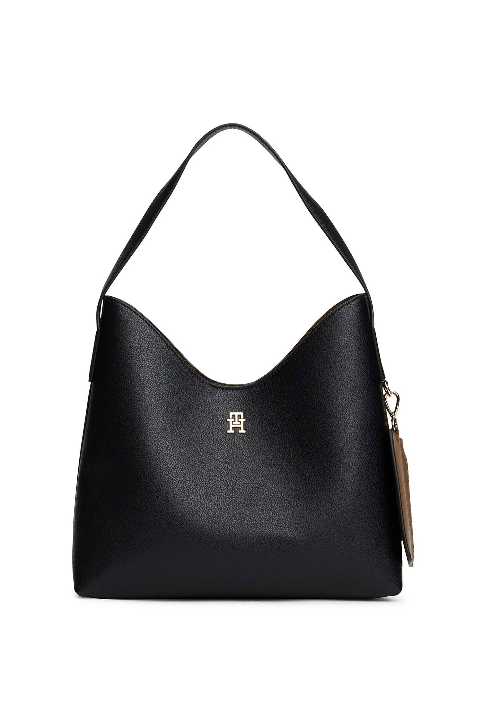 Tommy Hilfiger γυναικεία τσάντα ώμου με μεταλλικό monogram "TH Icon" - AW0AW18140 Μαύρο