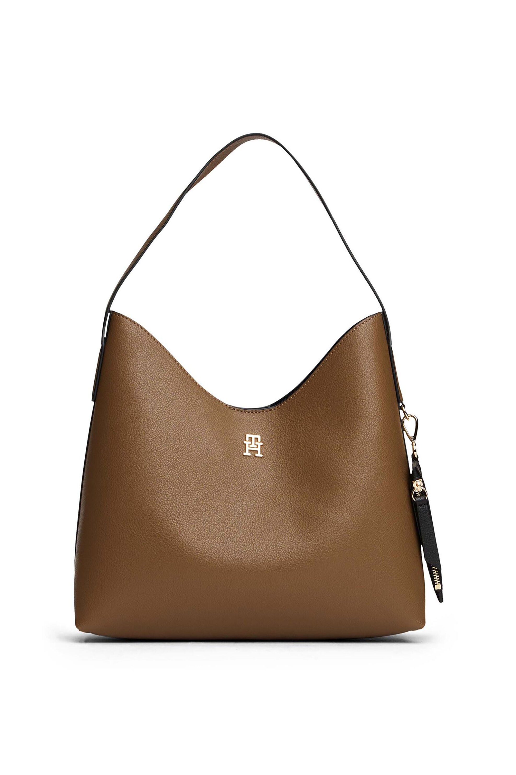 Tommy Hilfiger γυναικεία τσάντα ώμου με μεταλλικό monogram "TH Icon" - AW0AW18140 Καφέ