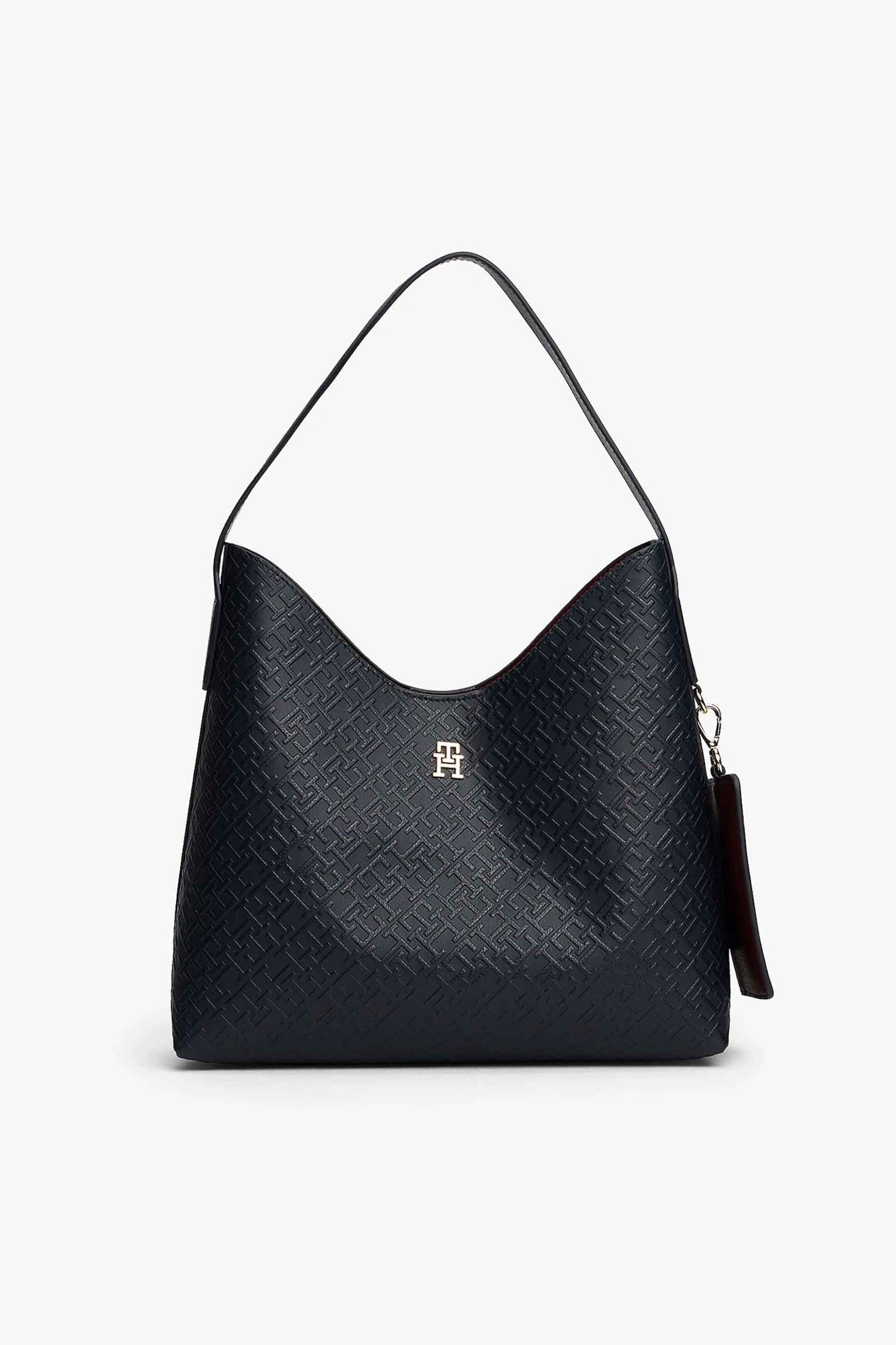 Tommy Hilfiger γυναικεία τσάντα ώμου με μεταλλικό monogram και all-over logo print "TH Monogram" - AW0AW18141 Σκούρο Μπλε