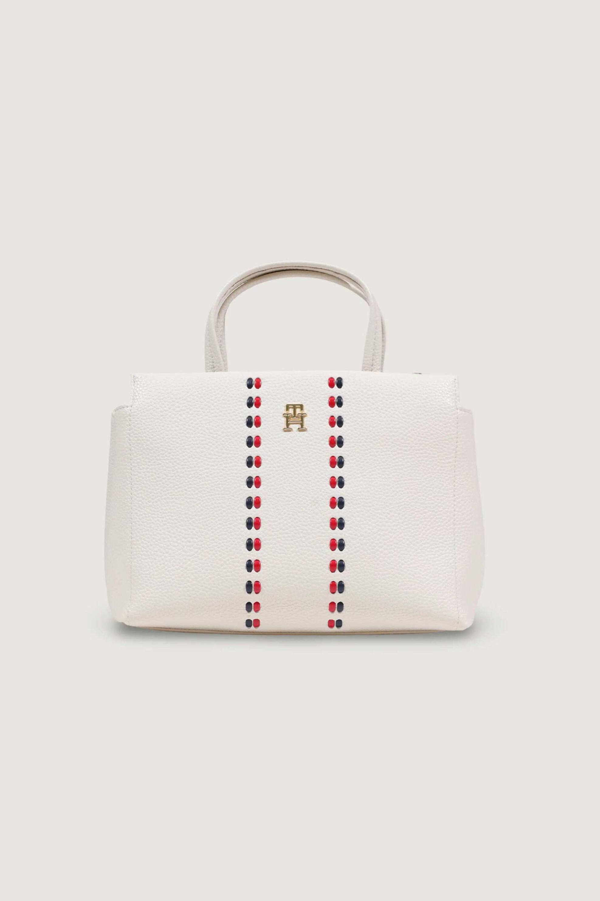 Tommy Hilfiger τσάντα χειρός με μεταλλικό λογότυπο "TH Timeless" - AW0AW18154 Εκρού