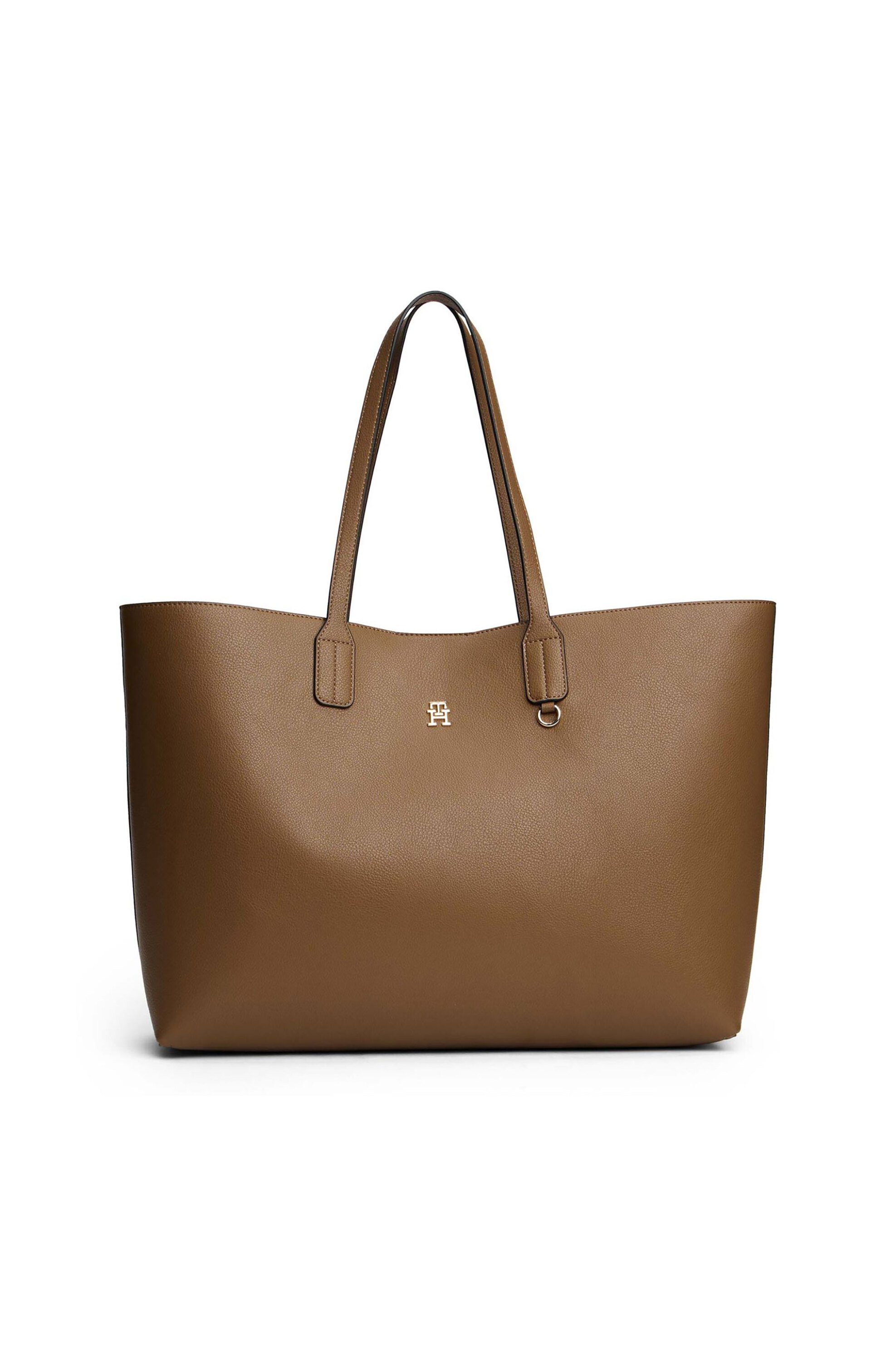 Tommy Hilfiger γυναικεία τσάντα shopper με μεταλλικό monogram "TH Icon" - AW0AW18173 Καφέ